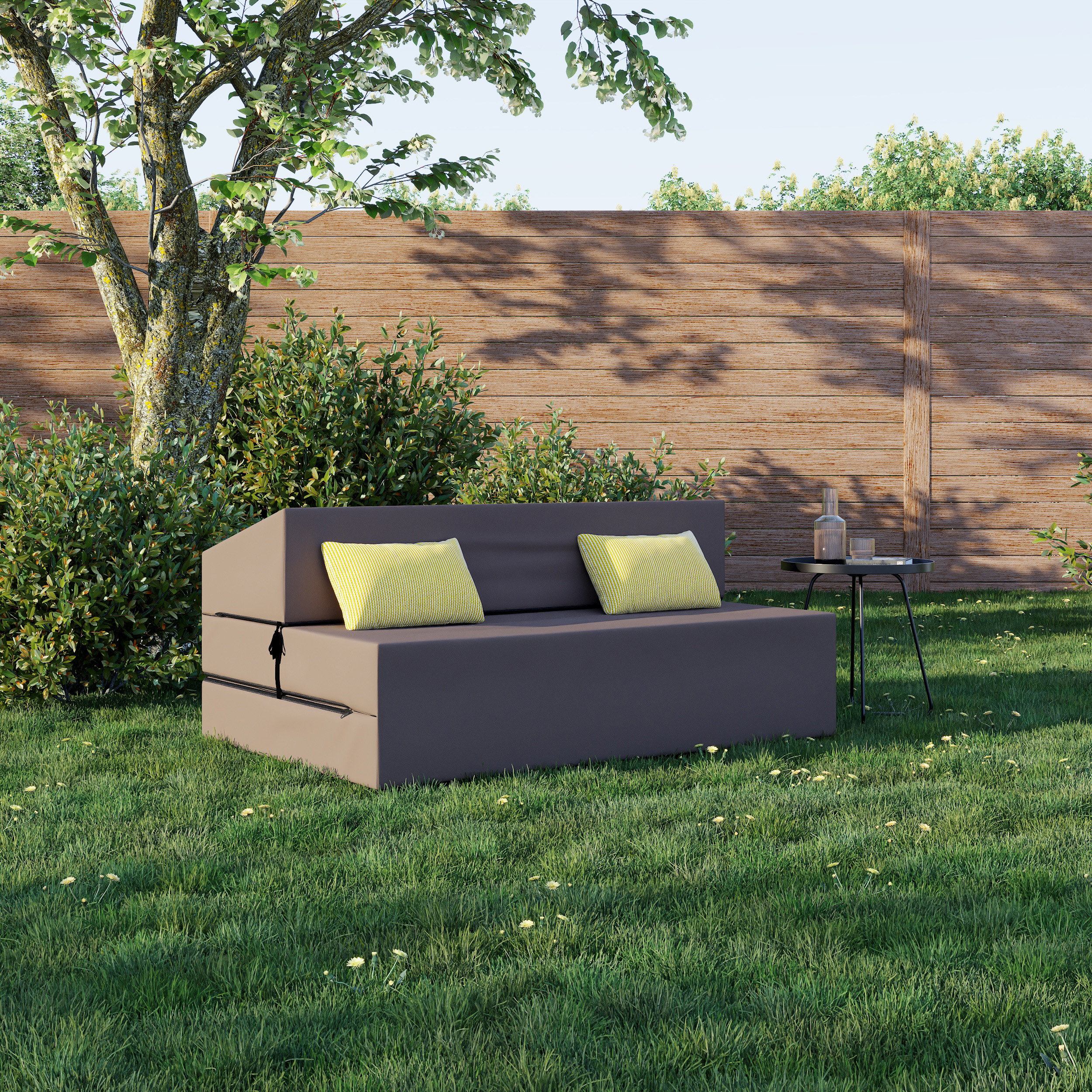 Rozkládací zahradní pohovka SUZI GARDEN HNĚDÁ voděodolná 120x200 výška 14 cm