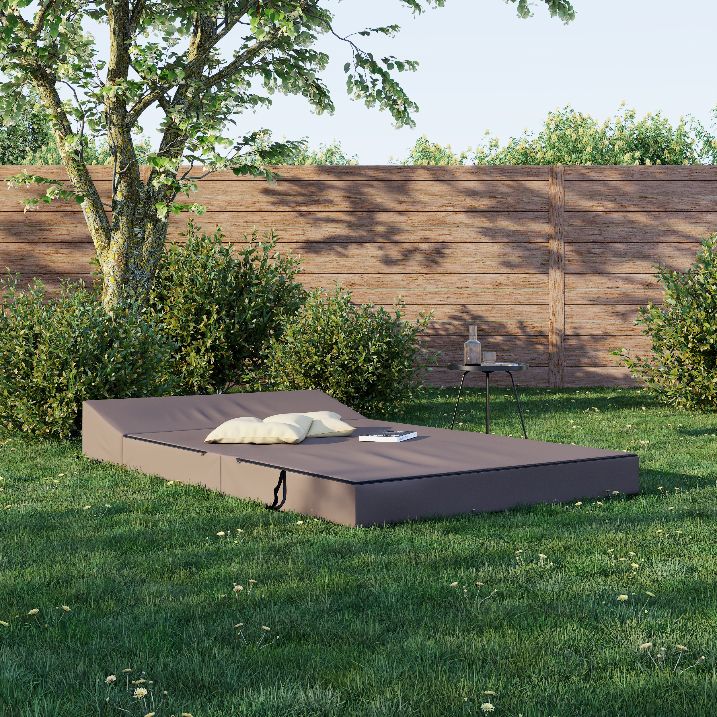 Rozkládací zahradní pohovka SUZI GARDEN HNĚDÁ voděodolná 120x200 výška 14 cm