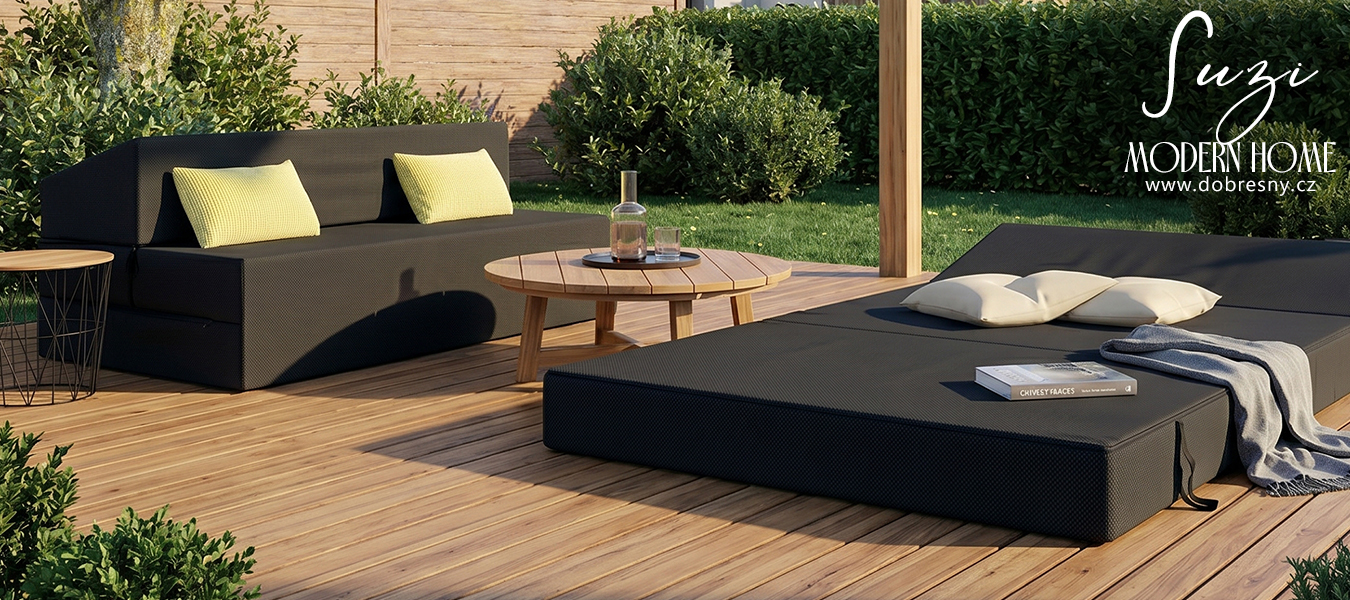 Rozkládací zahradní pohovka SUZI GARDEN ČERNÁ voděodolná 120x200 výška 14 cm