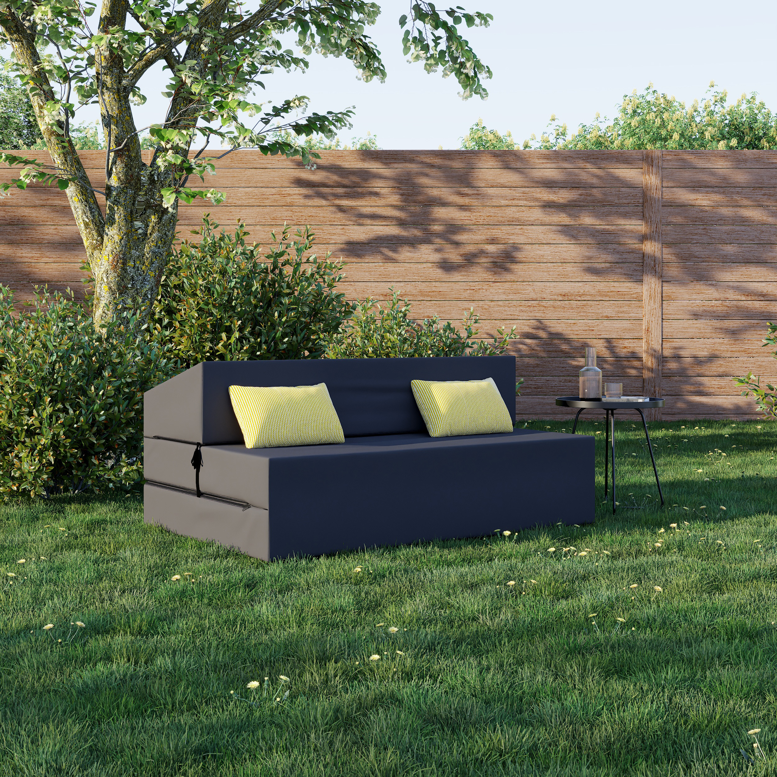 Rozkládací zahradní pohovka SUZI GARDEN ČERNÁ voděodolná 120x200 výška 14 cm