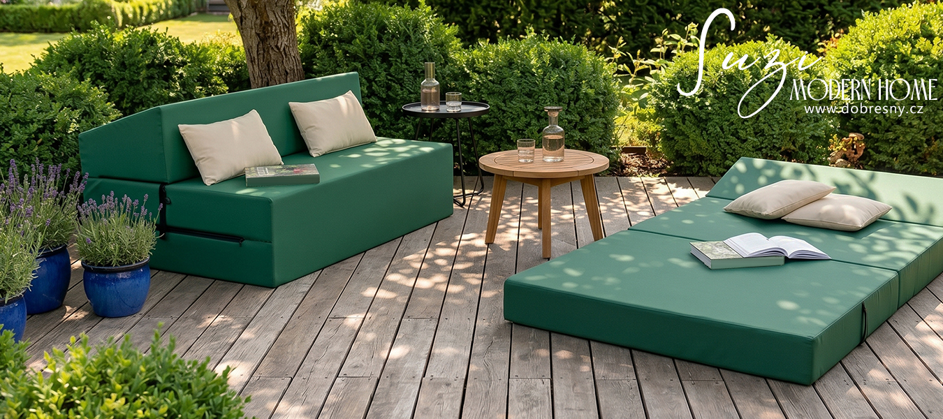 Rozkládací zahradní pohovka SUZI GARDEN ZELENÁ voděodolná 120x200 výška 14 cm