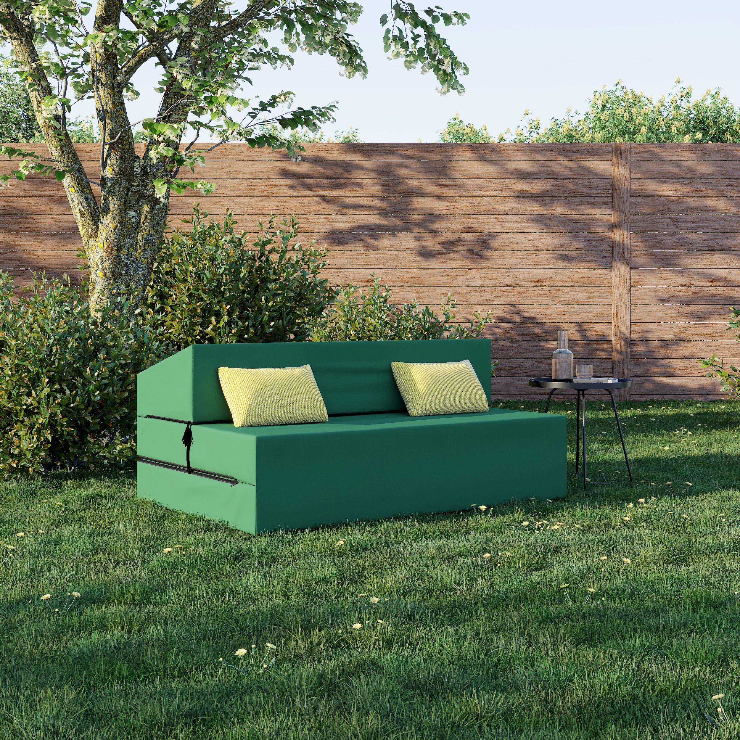 Rozkládací zahradní pohovka SUZI GARDEN ZELENÁ voděodolná 120x200 výška 14 cm