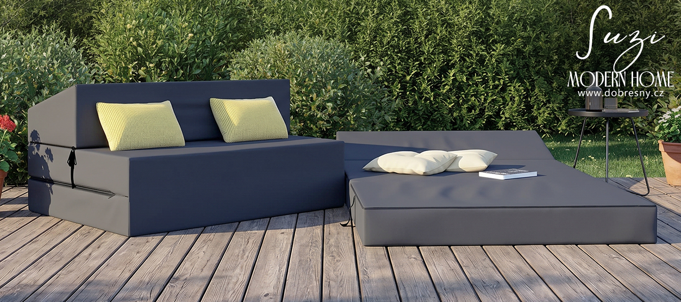 Rozkládací zahradní pohovka SUZI GARDEN ŠEDÁ voděodolná 120x200 výška 14 cm