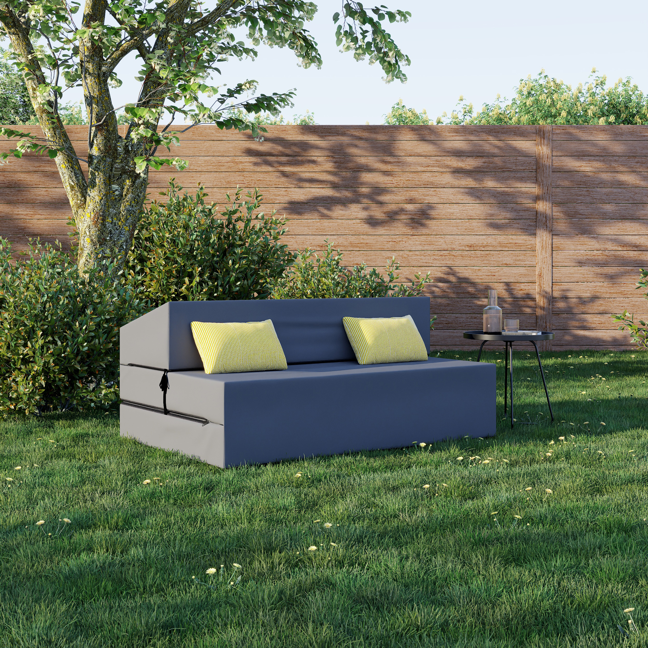 Rozkládací zahradní pohovka SUZI GARDEN ŠEDÁ voděodolná 120x200 výška 14 cm