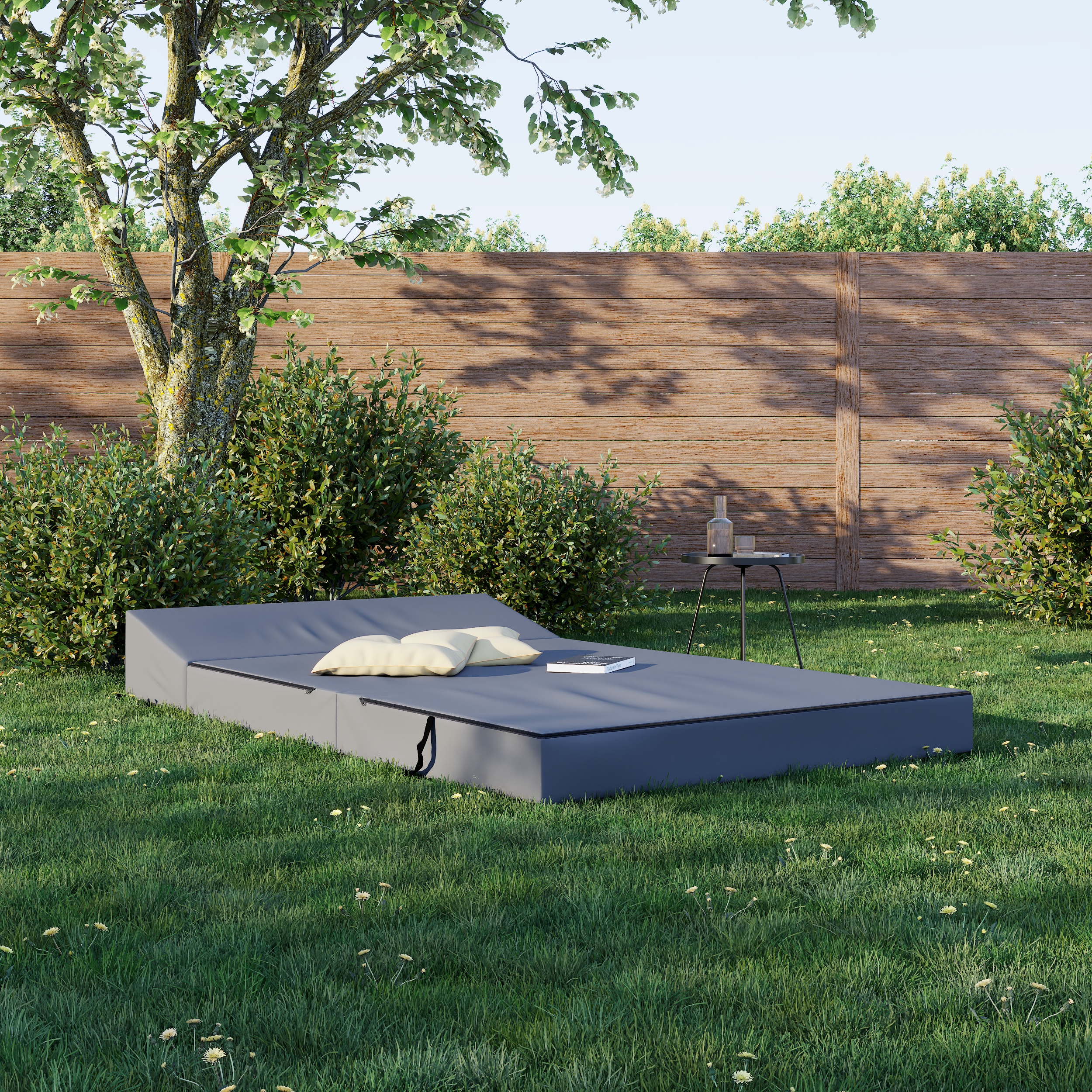 Rozkládací zahradní pohovka SUZI GARDEN ŠEDÁ voděodolná 120x200 výška 14 cm