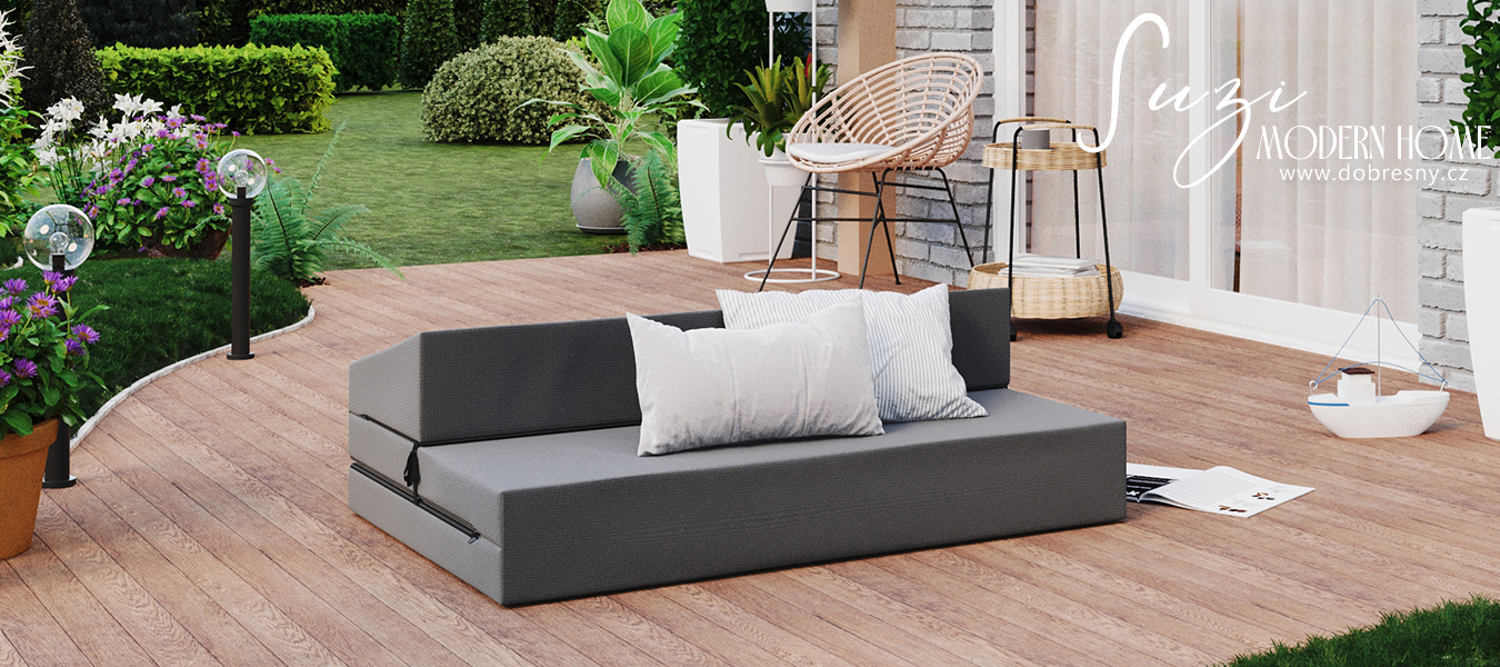 Rozkládací zahradní pohovka SUZI GARDEN ŠEDÁ voděodolná 120x200 výška 9 cm