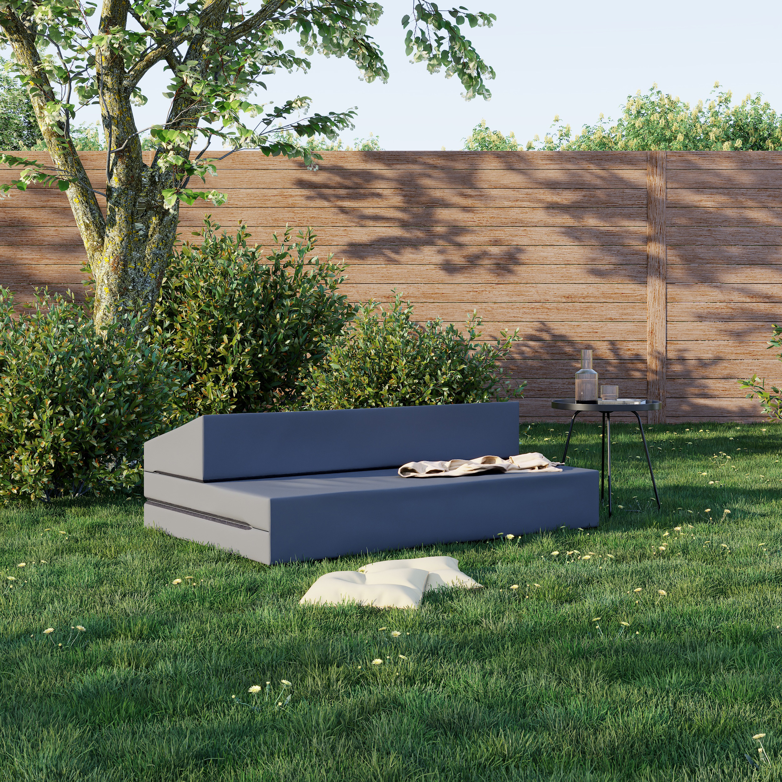 Rozkládací zahradní pohovka SUZI GARDEN ŠEDÁ voděodolná 120x200 výška 9 cm