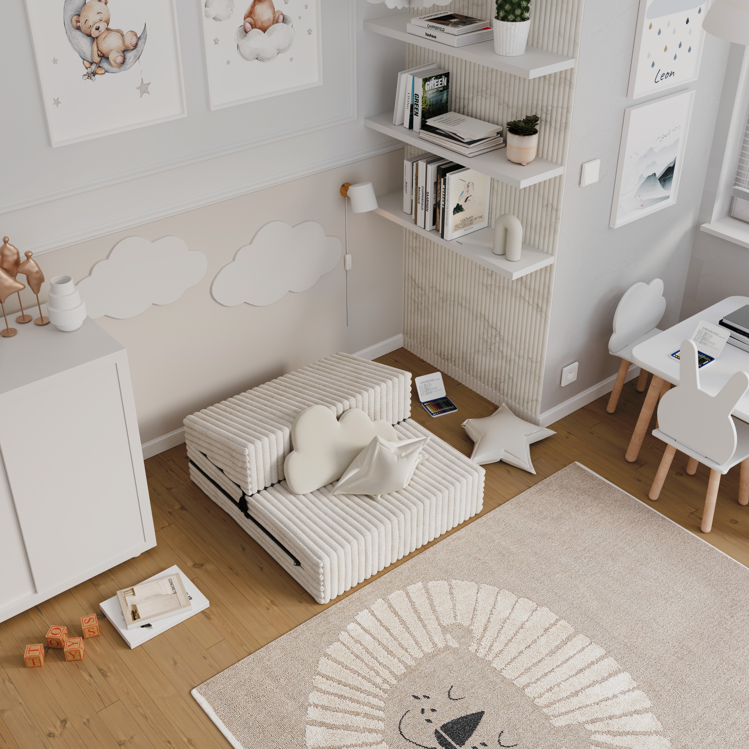 Rozkládací pohovka SUZI BÍLÁ SZTRUKS 70x200 výška 9 cm