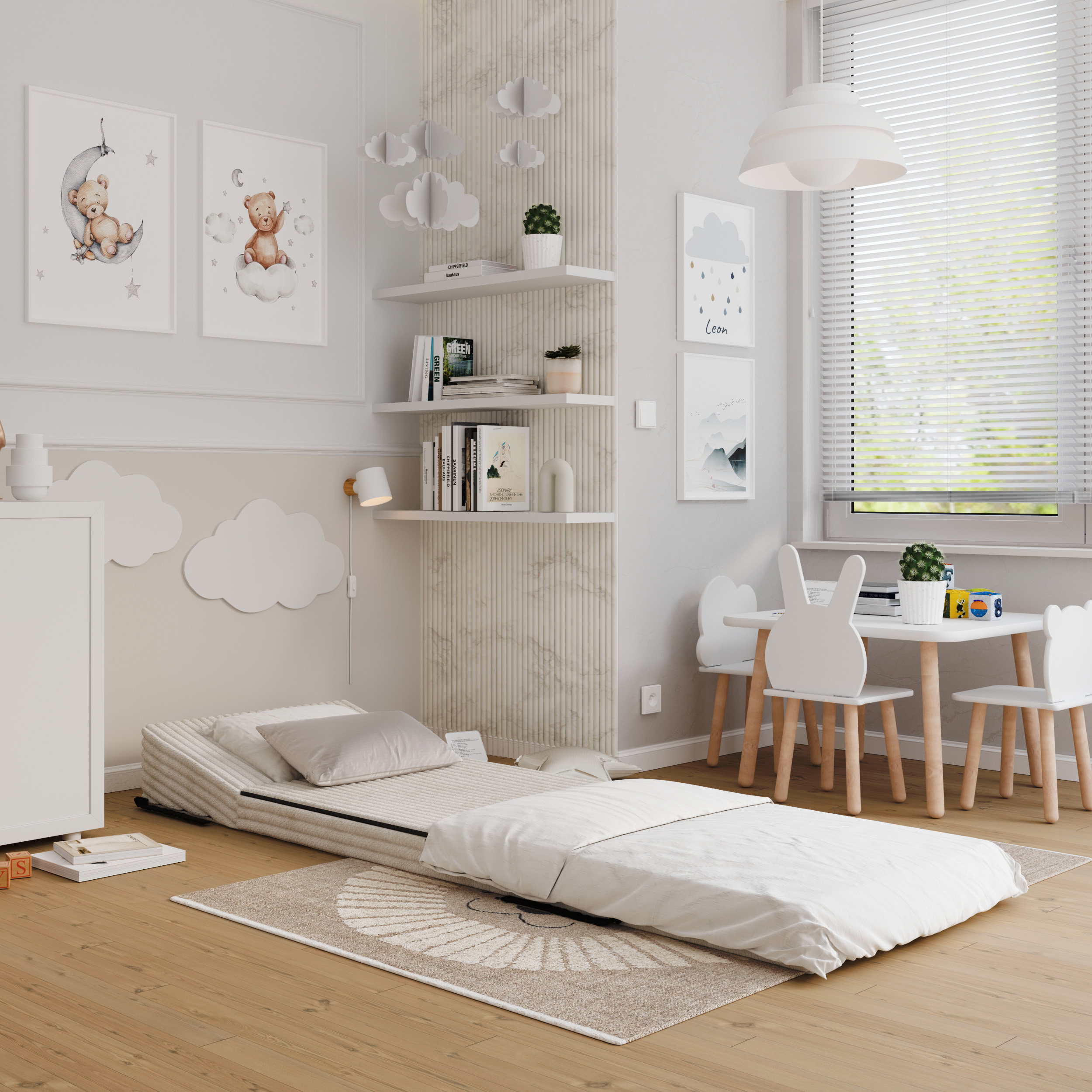 Rozkládací pohovka SUZI BÍLÁ SZTRUKS 70x200 výška 9 cm