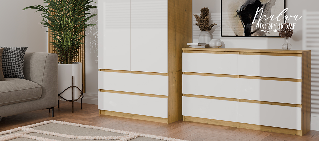 Komoda MALWA M6 120cm ARTISAN / BÍLÁ matná