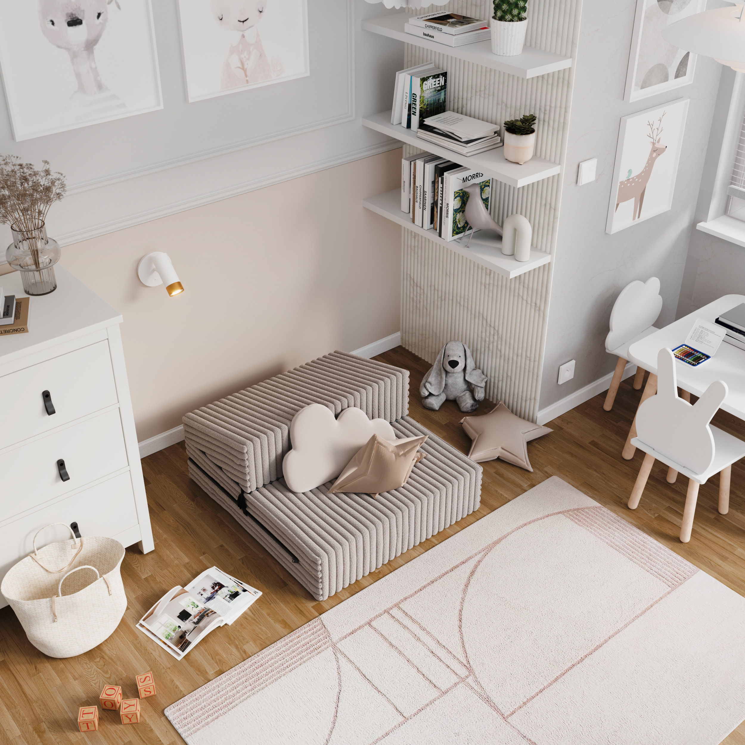 Rozkládací pohovka SUZI BÉŽOVÁ SZTRUKS 70x200 výška 9 cm