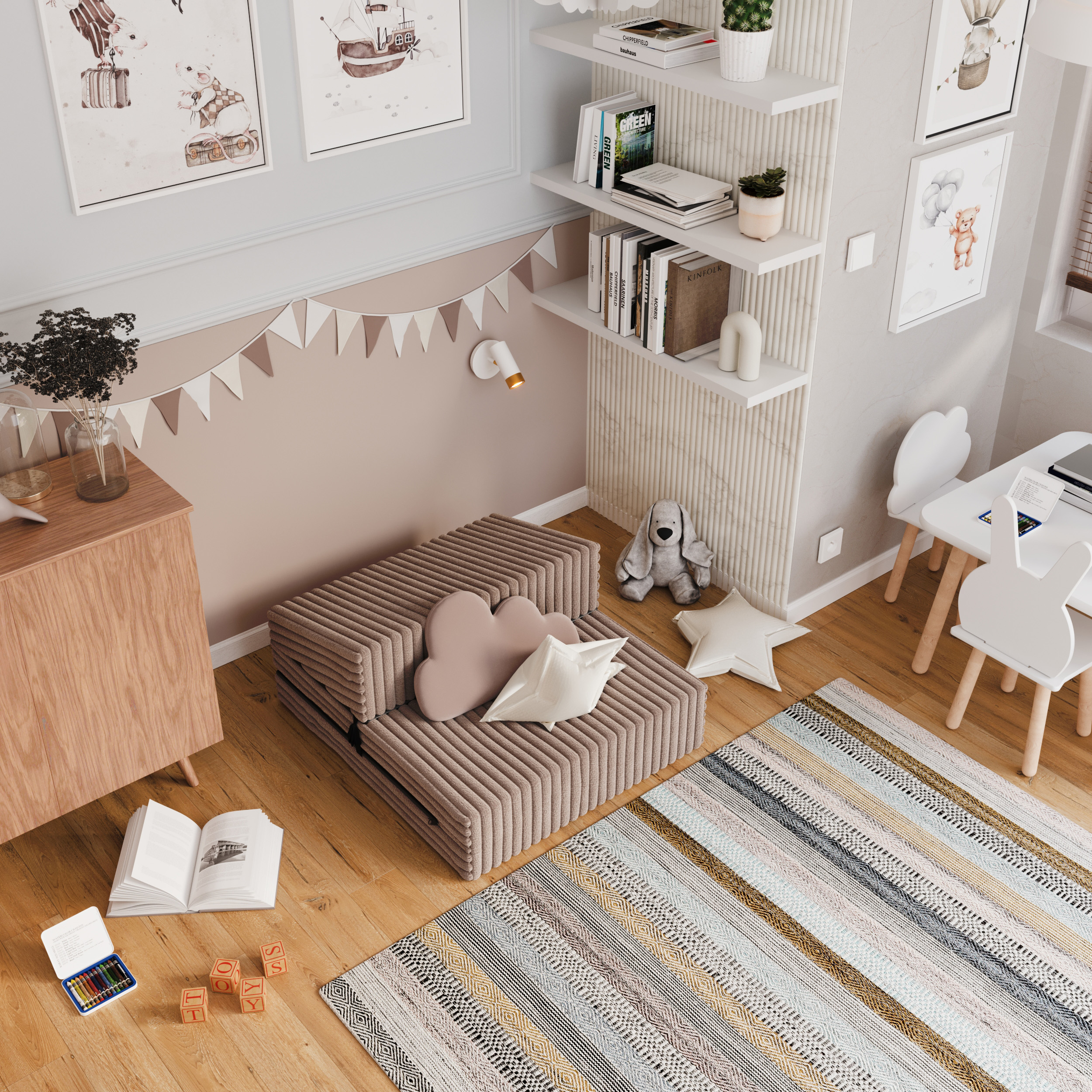 Rozkládací pohovka SUZI HNĚDÁ SZTRUKS 70x200 výška 9 cm