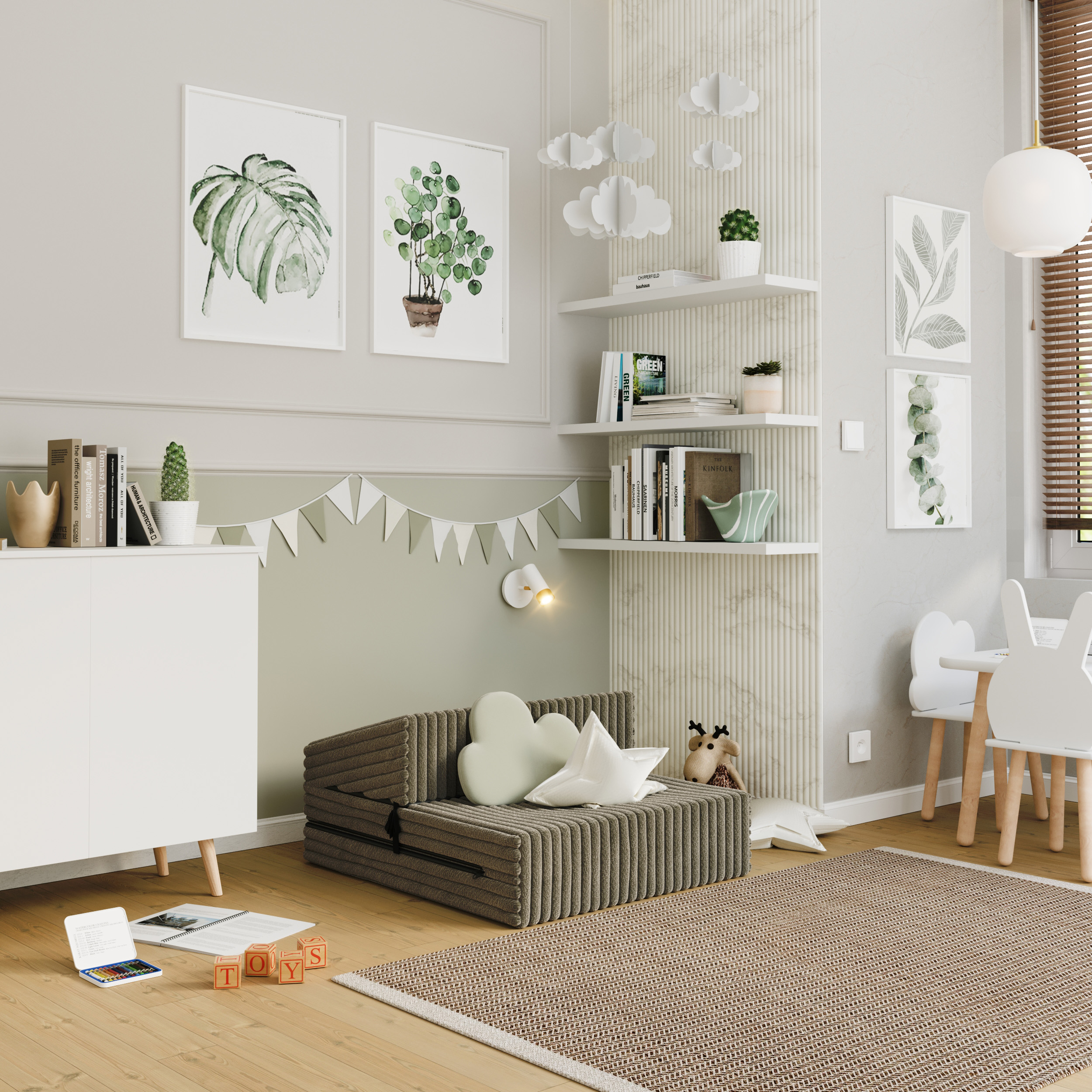 Rozkládací pohovka SUZI OLIVOVĚ ZELENÁ SZTRUKS 70x200 výška 9 cm