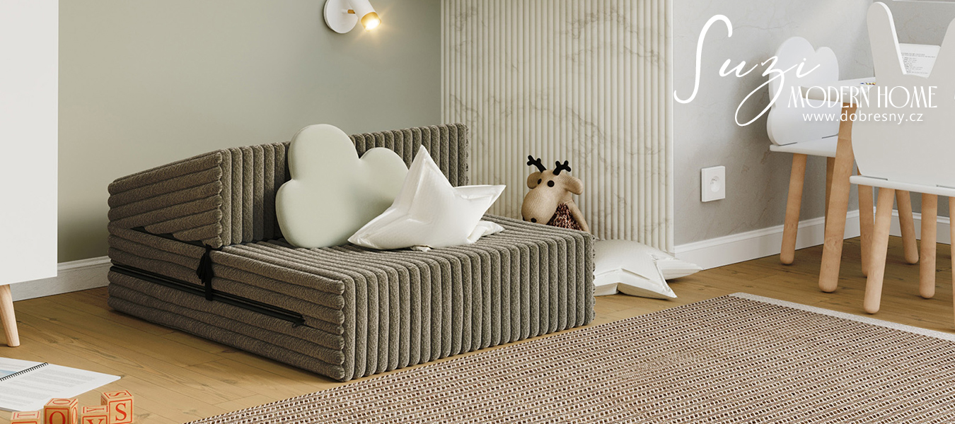 Rozkládací pohovka SUZI OLIVOVĚ ZELENÁ SZTRUKS 70x200 výška 9 cm