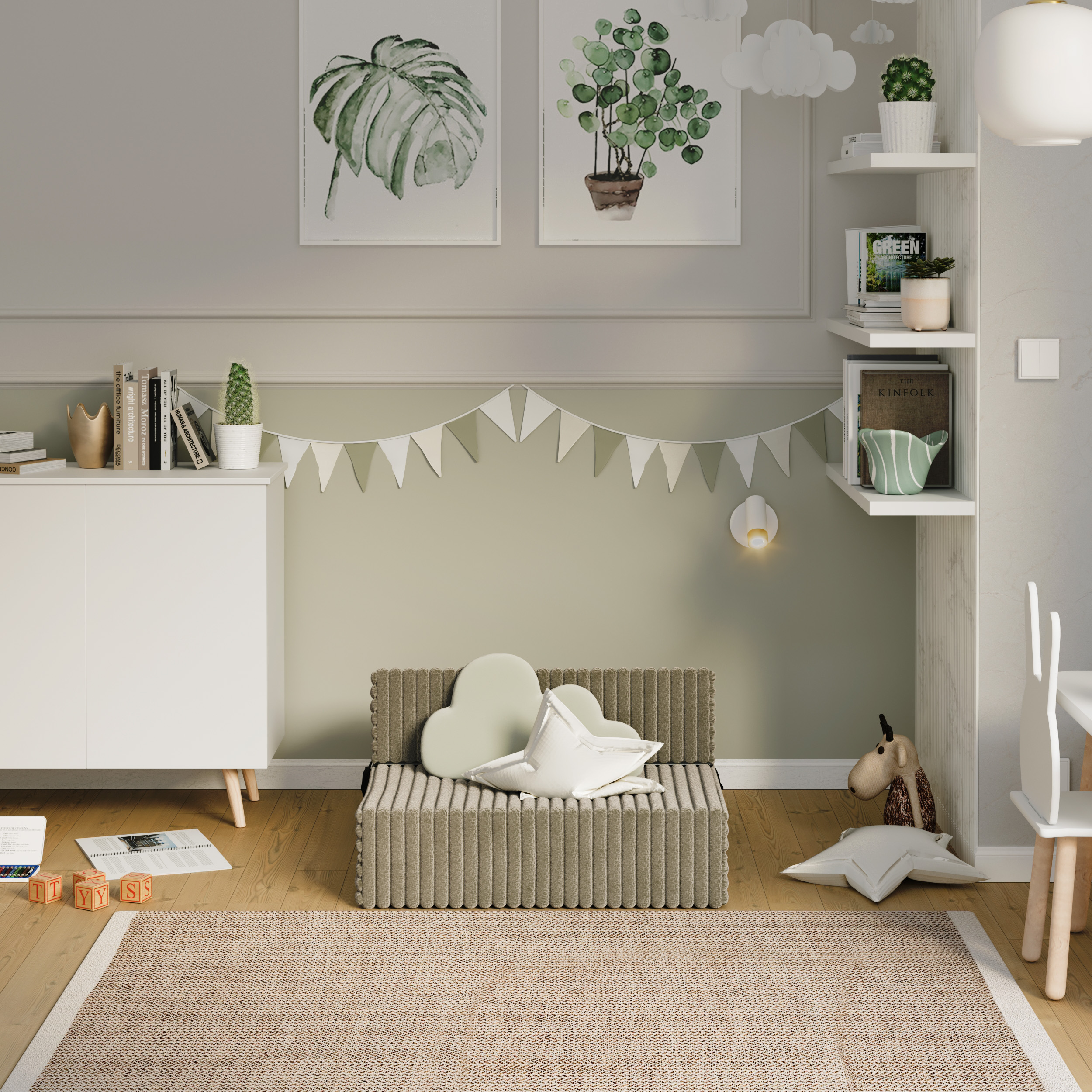 Rozkládací pohovka SUZI OLIVOVĚ ZELENÁ SZTRUKS 70x200 výška 9 cm