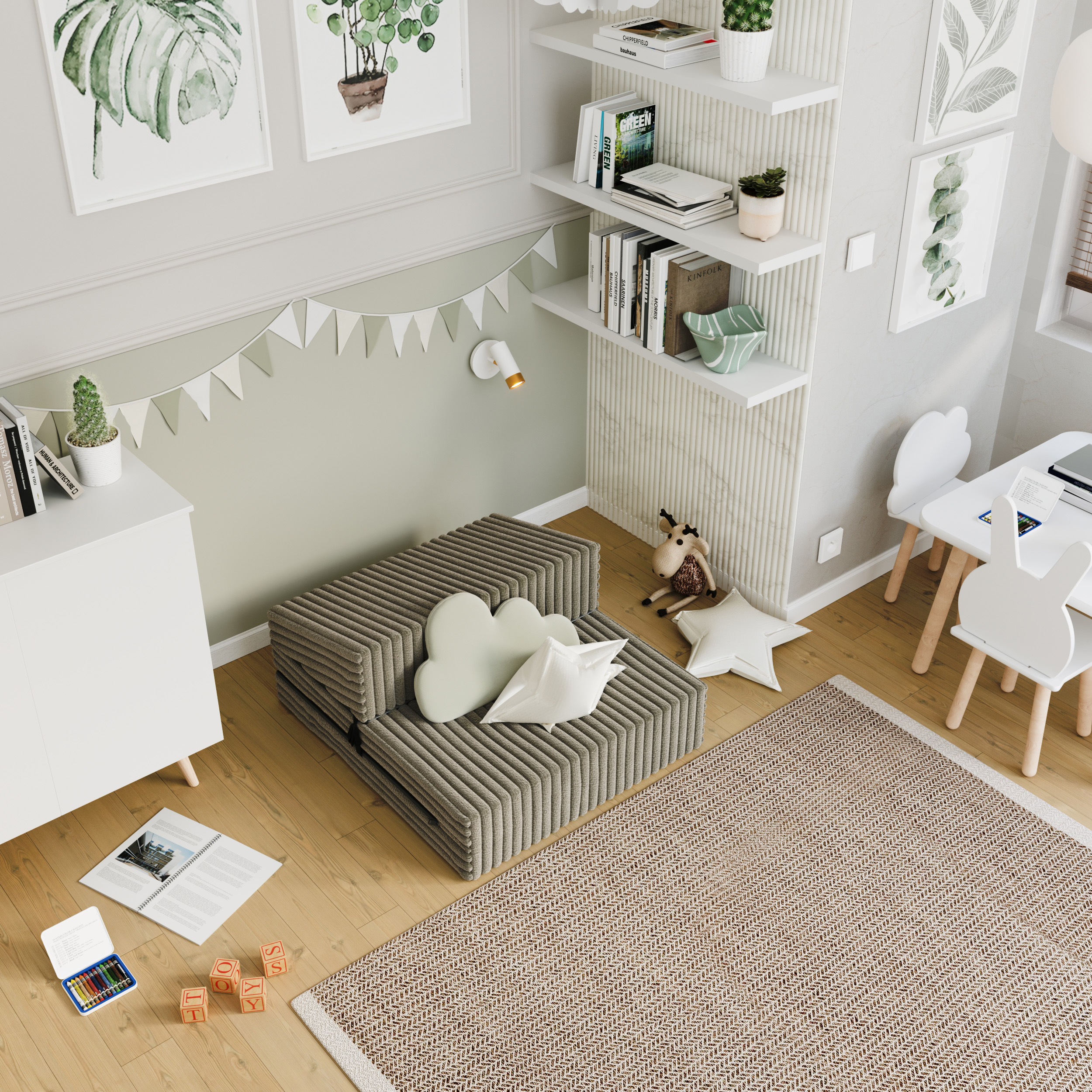 Rozkládací pohovka SUZI OLIVOVĚ ZELENÁ SZTRUKS 70x200 výška 9 cm