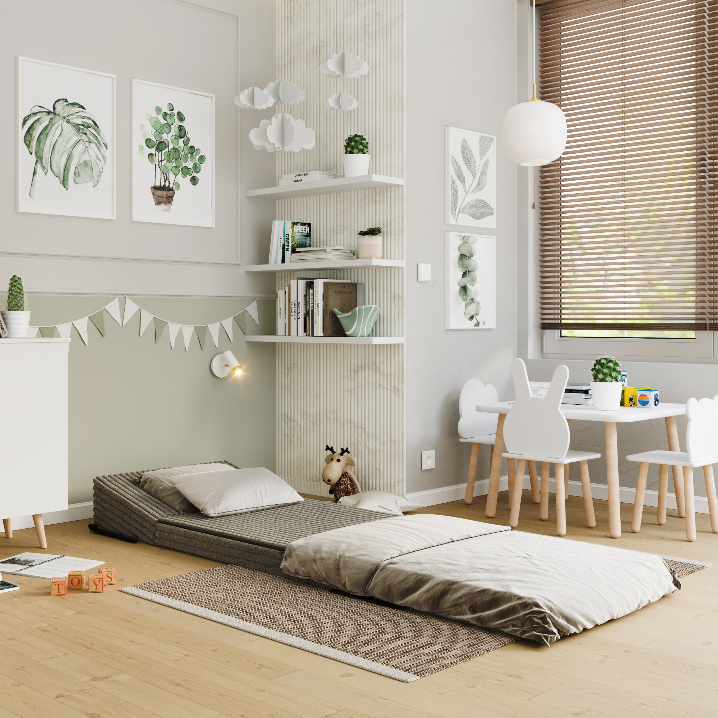 Rozkládací pohovka SUZI OLIVOVĚ ZELENÁ SZTRUKS 70x200 výška 9 cm