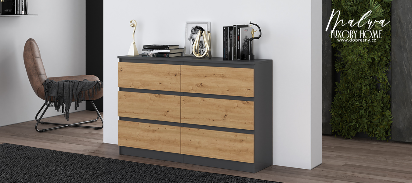 Komoda MALWA M6 120cm ŠEDÁ / ARTISAN matná