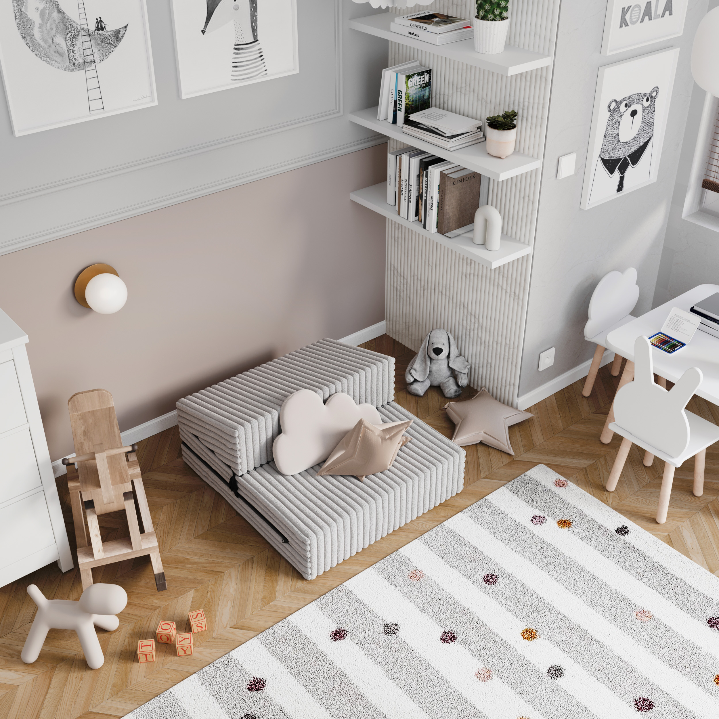 Rozkládací pohovka SUZI ŠEDÁ SZTRUKS 70x200 výška 9 cm