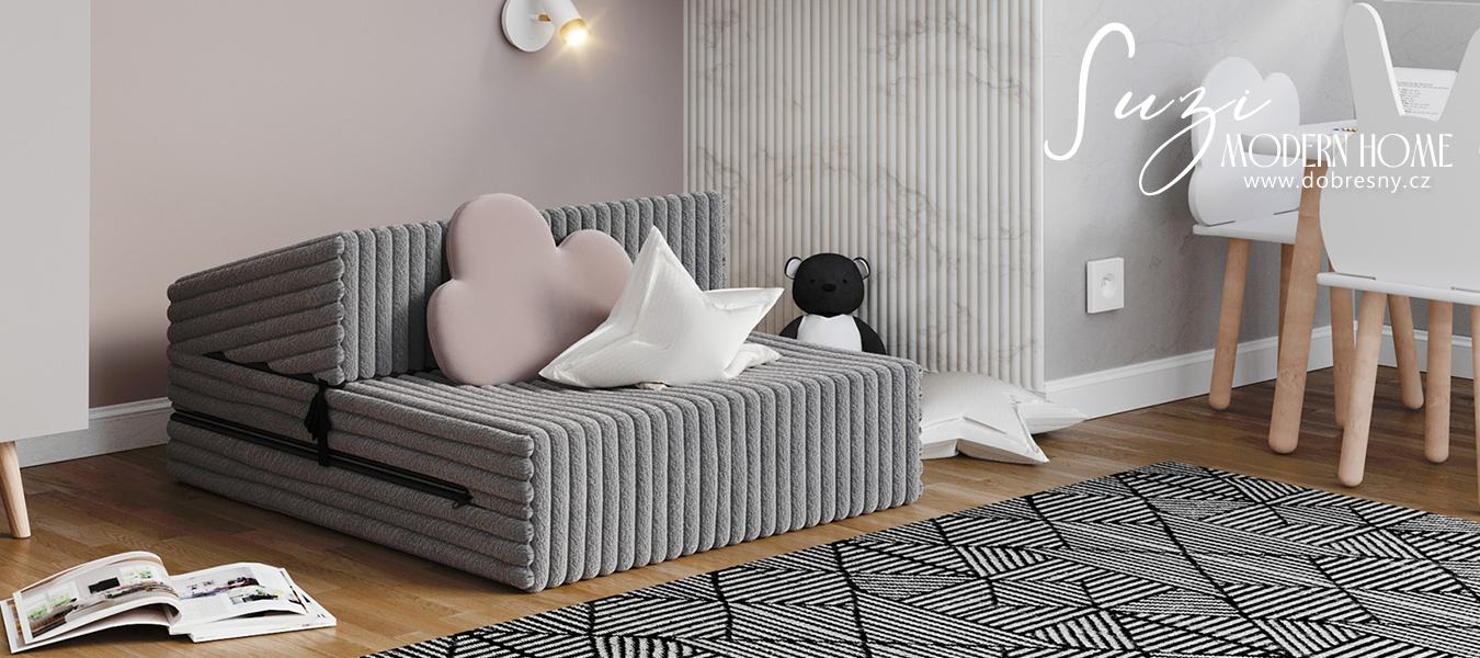 Rozkládací pohovka SUZI TMAVĚ ŠEDÁ SZTRUKS 70x200 výška 9 cm