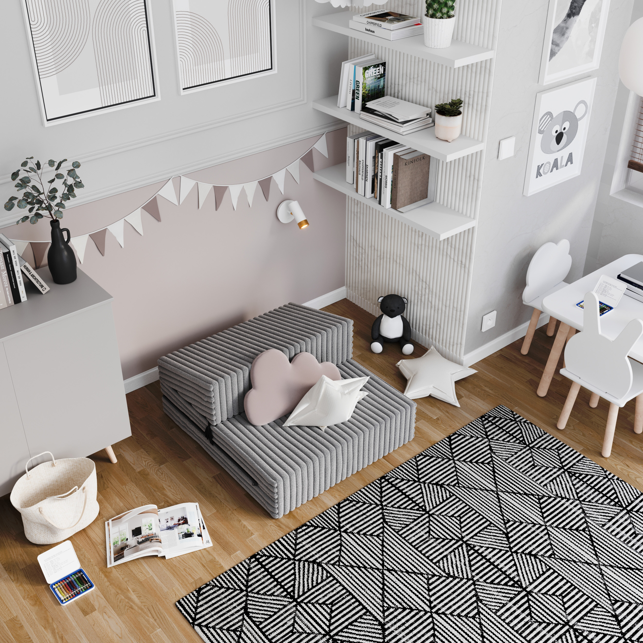 Rozkládací pohovka SUZI TMAVĚ ŠEDÁ SZTRUKS 70x200 výška 9 cm