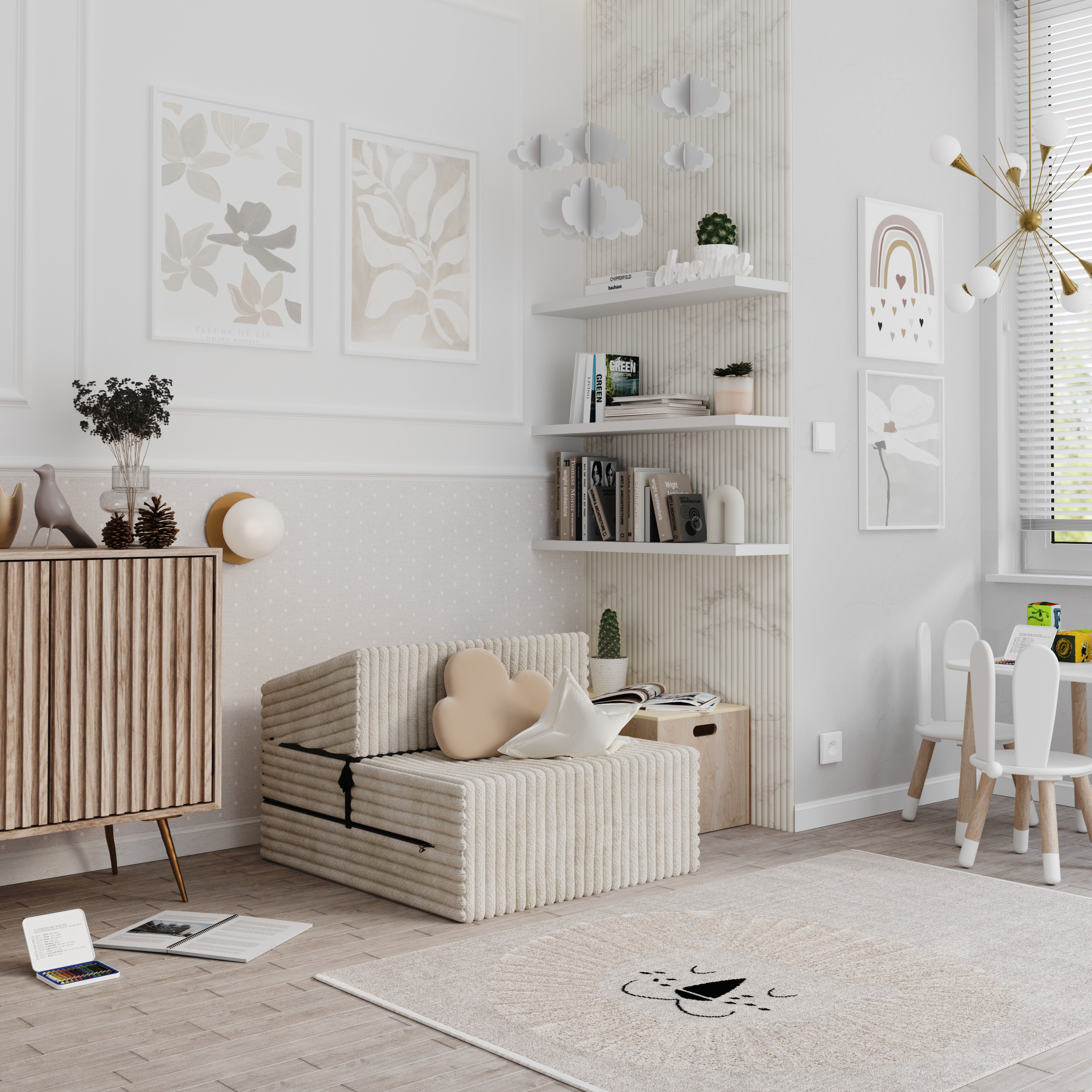 Rozkládací pohovka SUZI BÍLÁ SZTRUKS 70x200 výška 14 cm