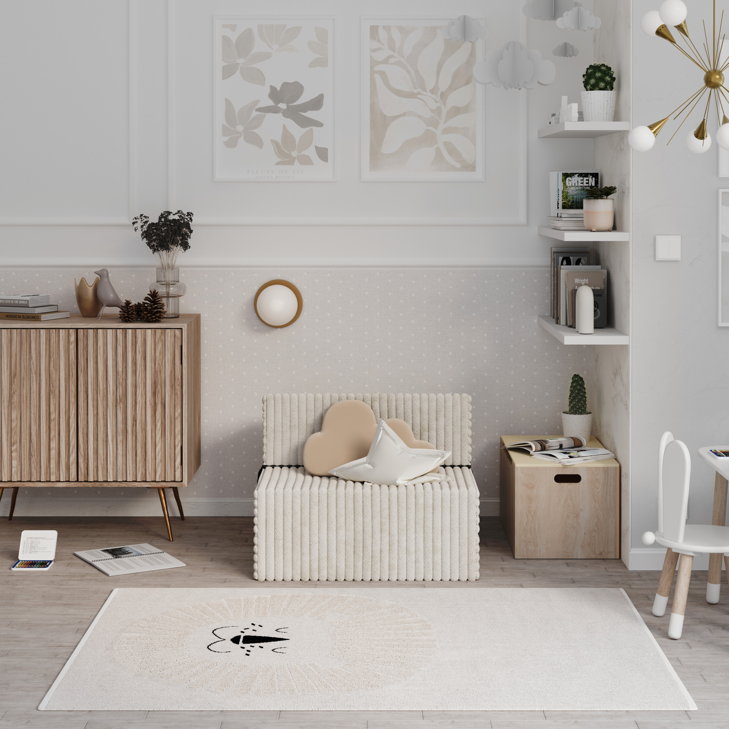 Rozkládací pohovka SUZI BÍLÁ SZTRUKS 70x200 výška 14 cm