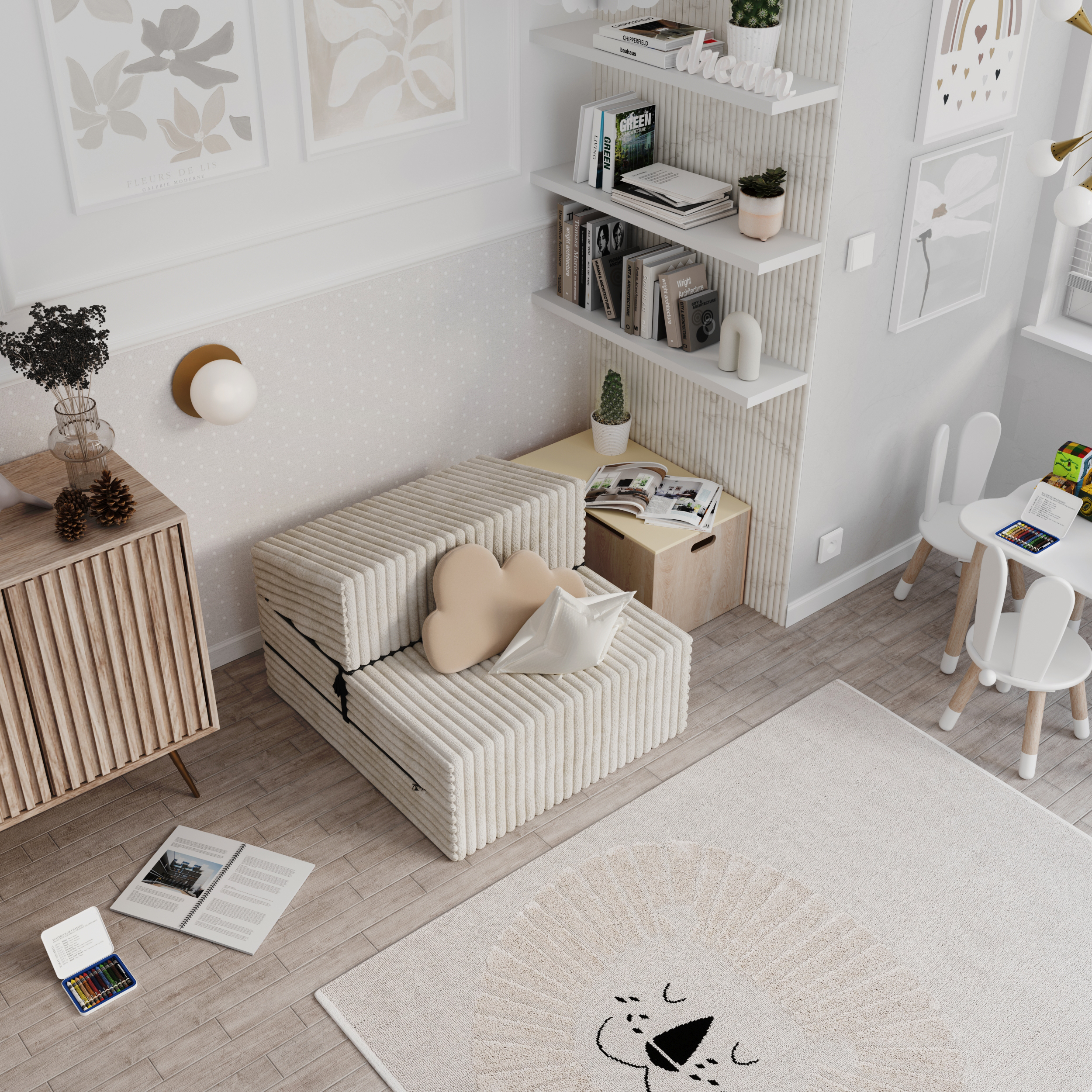 Rozkládací pohovka SUZI BÍLÁ SZTRUKS 70x200 výška 14 cm