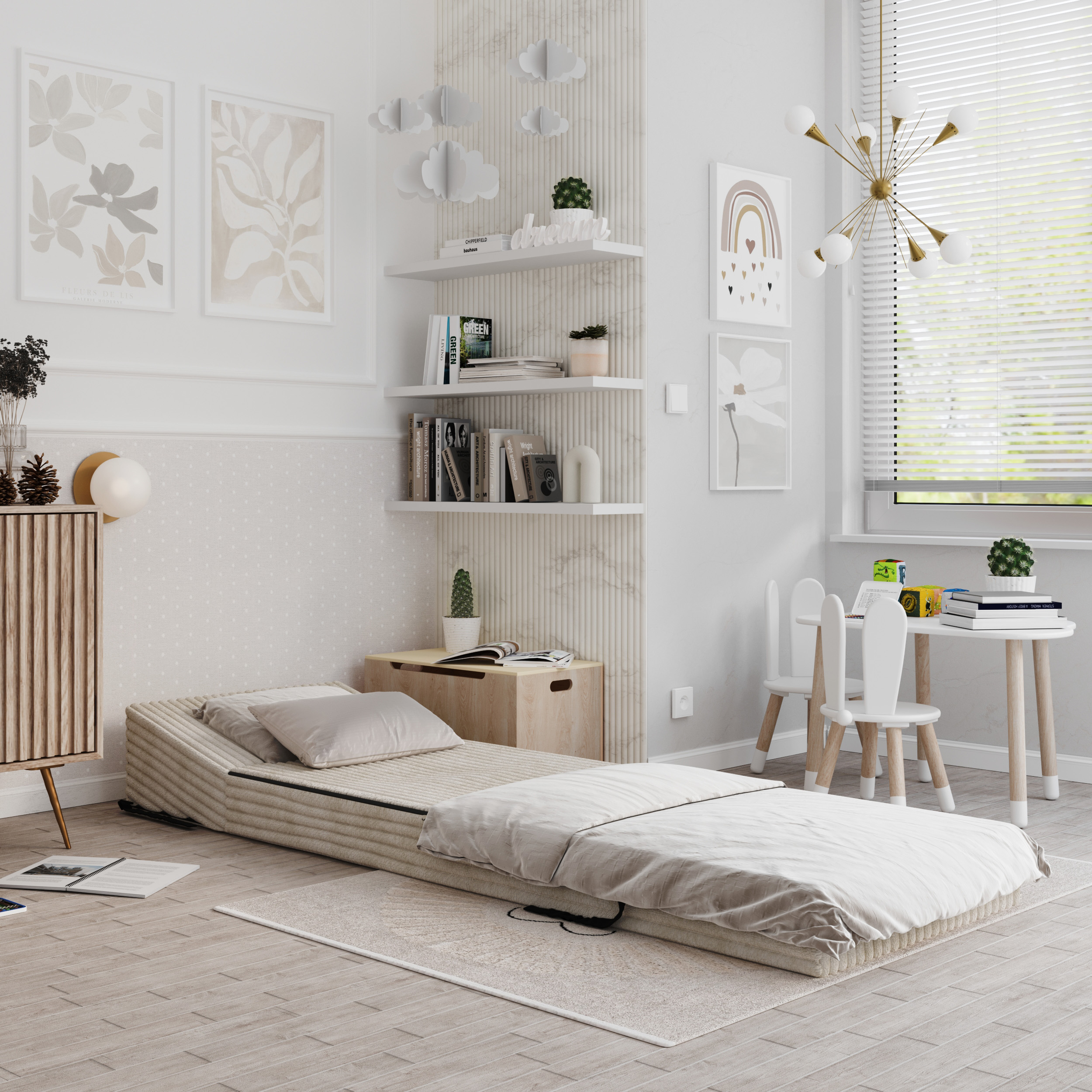 Rozkládací pohovka SUZI BÍLÁ SZTRUKS 70x200 výška 14 cm