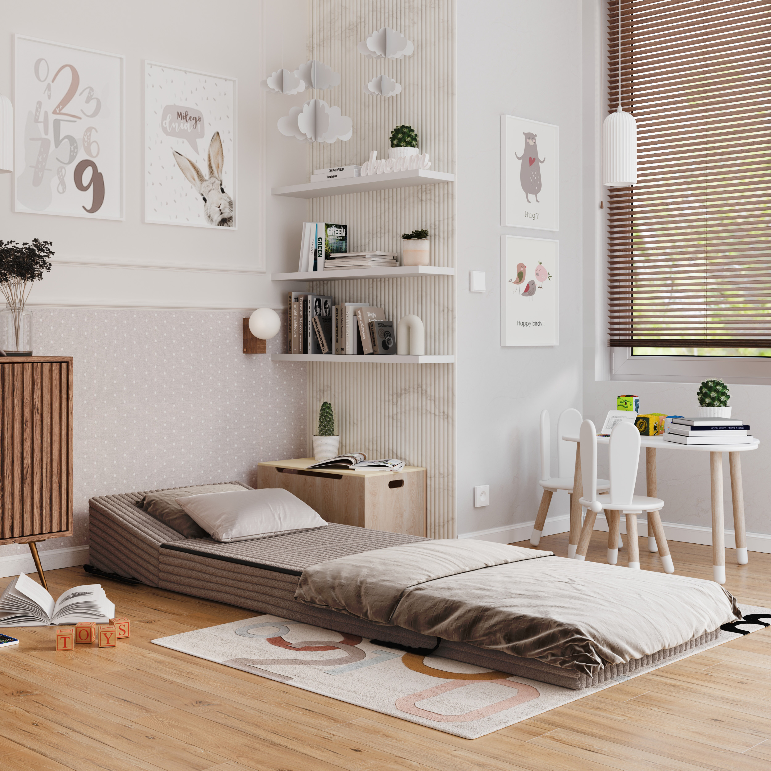 Rozkládací pohovka SUZI BÉŽOVÁ SZTRUKS 70x200 výška 14 cm