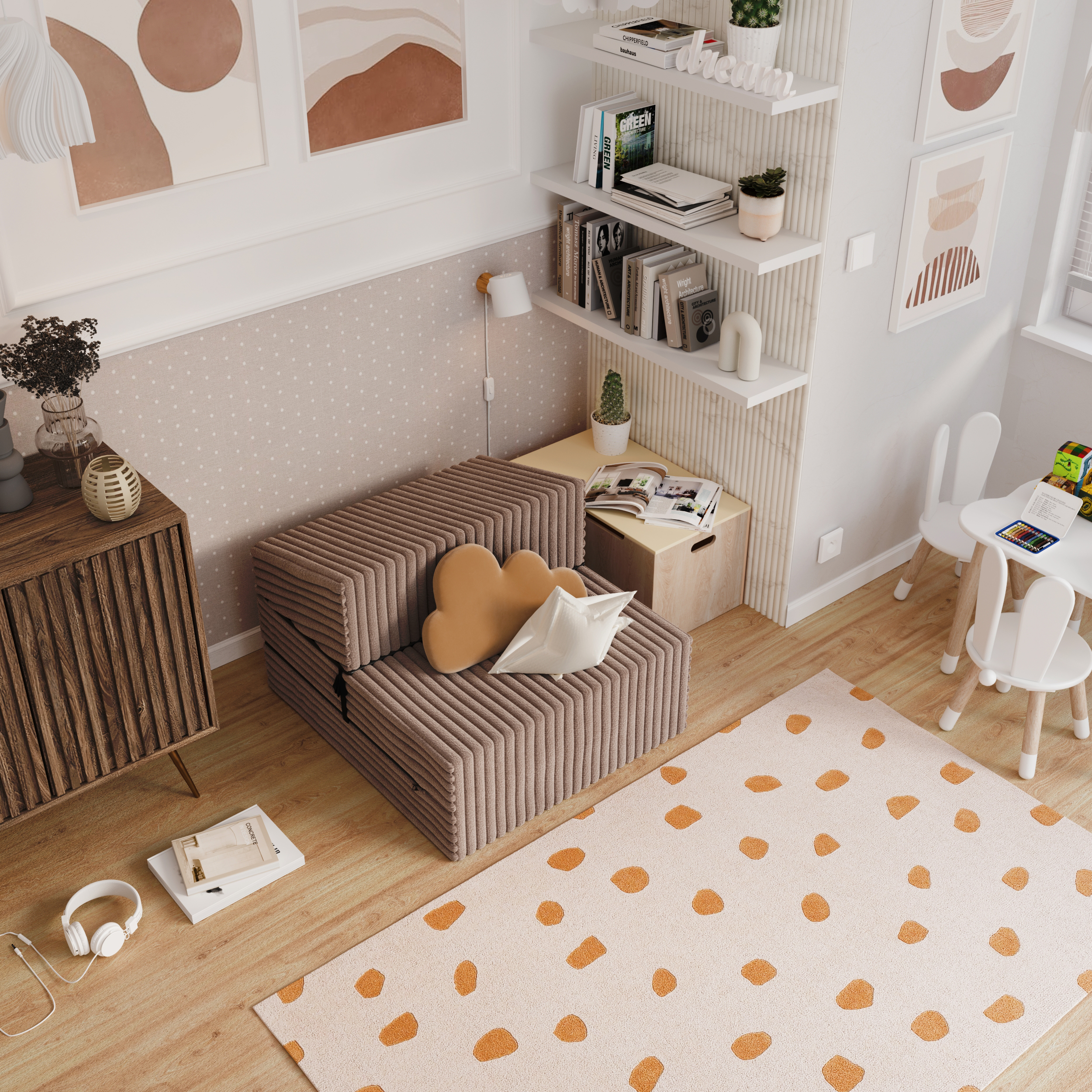 Rozkládací pohovka SUZI HNĚDÁ SZTRUKS 70x200 výška 14 cm