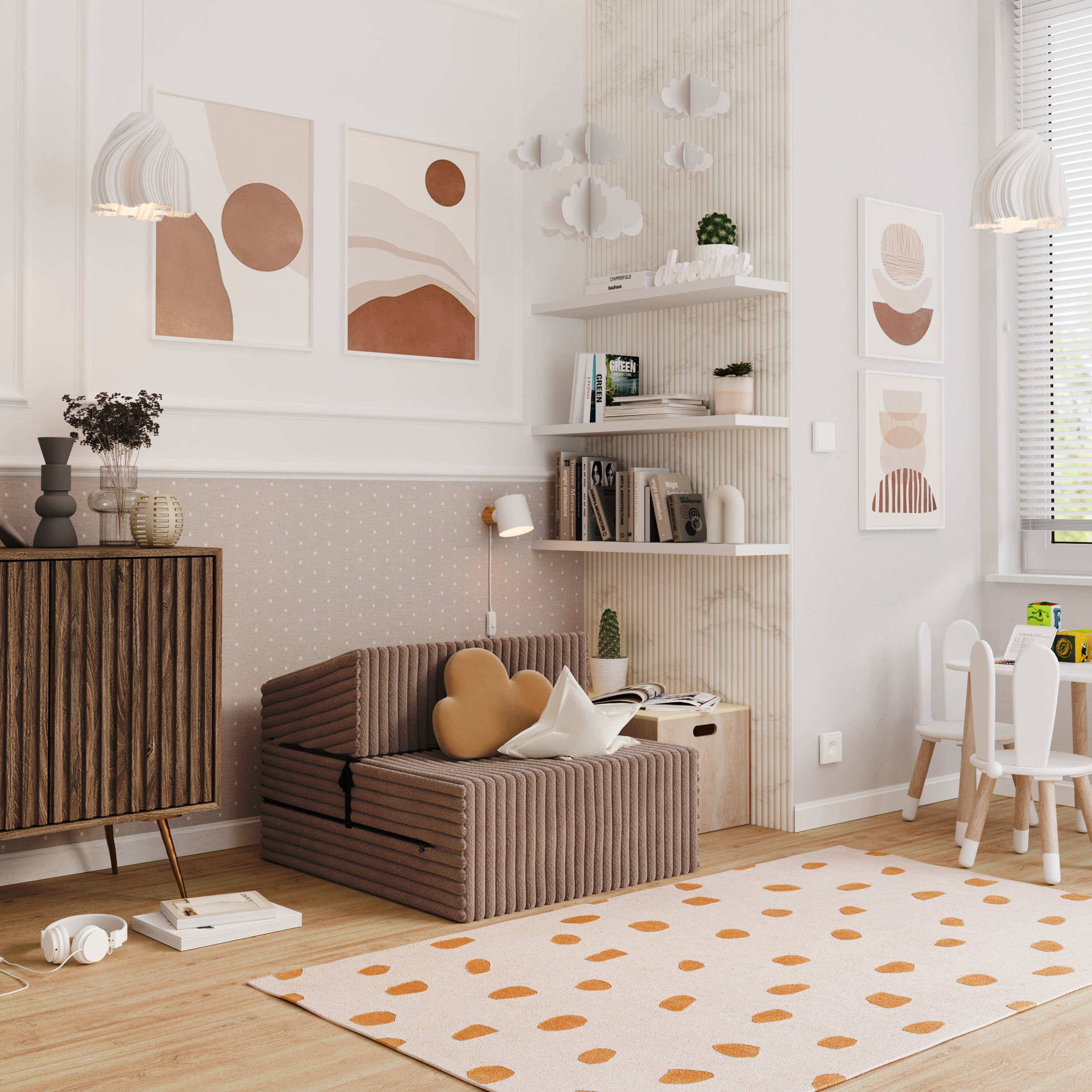 Rozkládací pohovka SUZI HNĚDÁ SZTRUKS 70x200 výška 14 cm