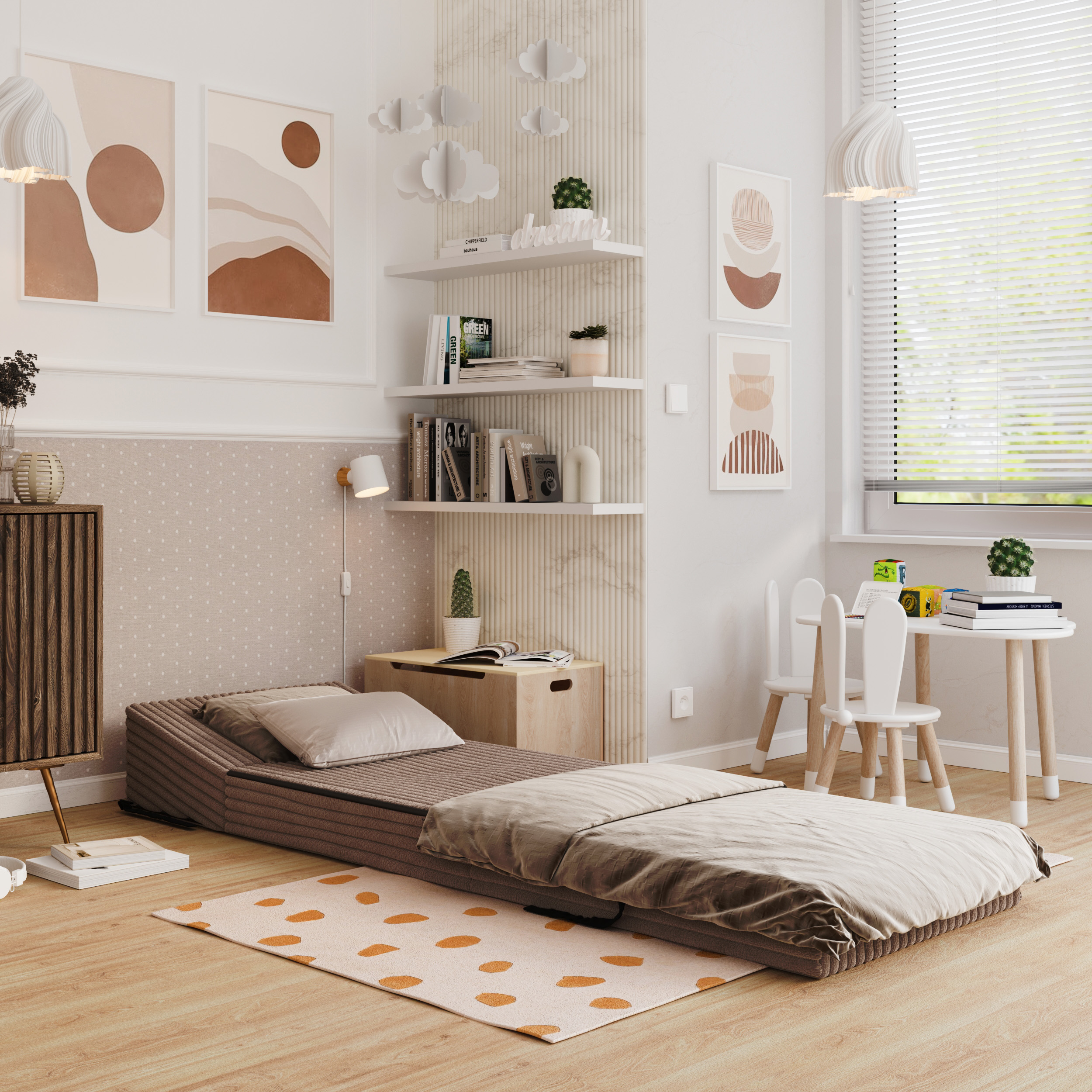 Rozkládací pohovka SUZI HNĚDÁ SZTRUKS 70x200 výška 14 cm