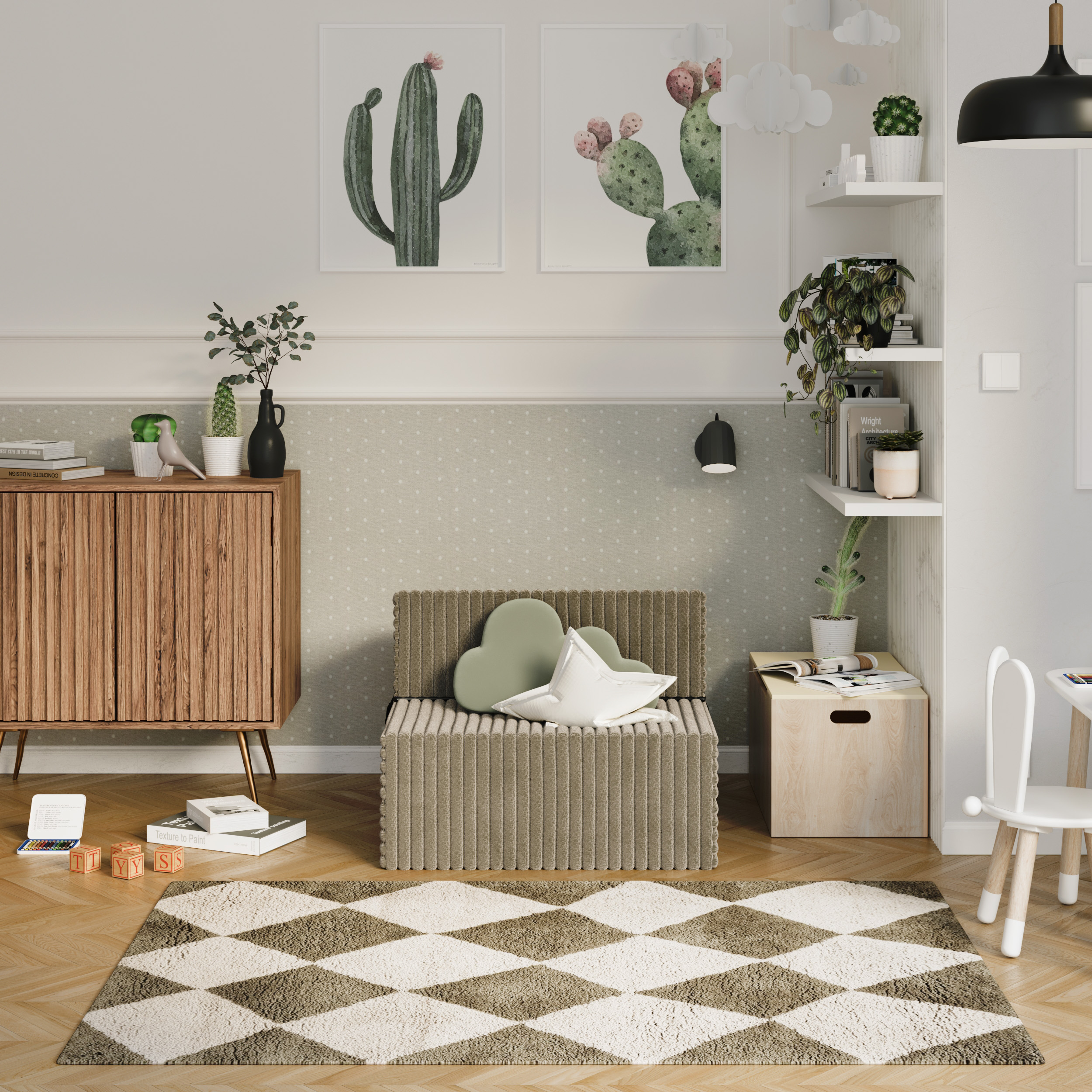 Rozkládací pohovka SUZI OLIVOVĚ ZELENÁ SZTRUKS 70x200 výška 14 cm