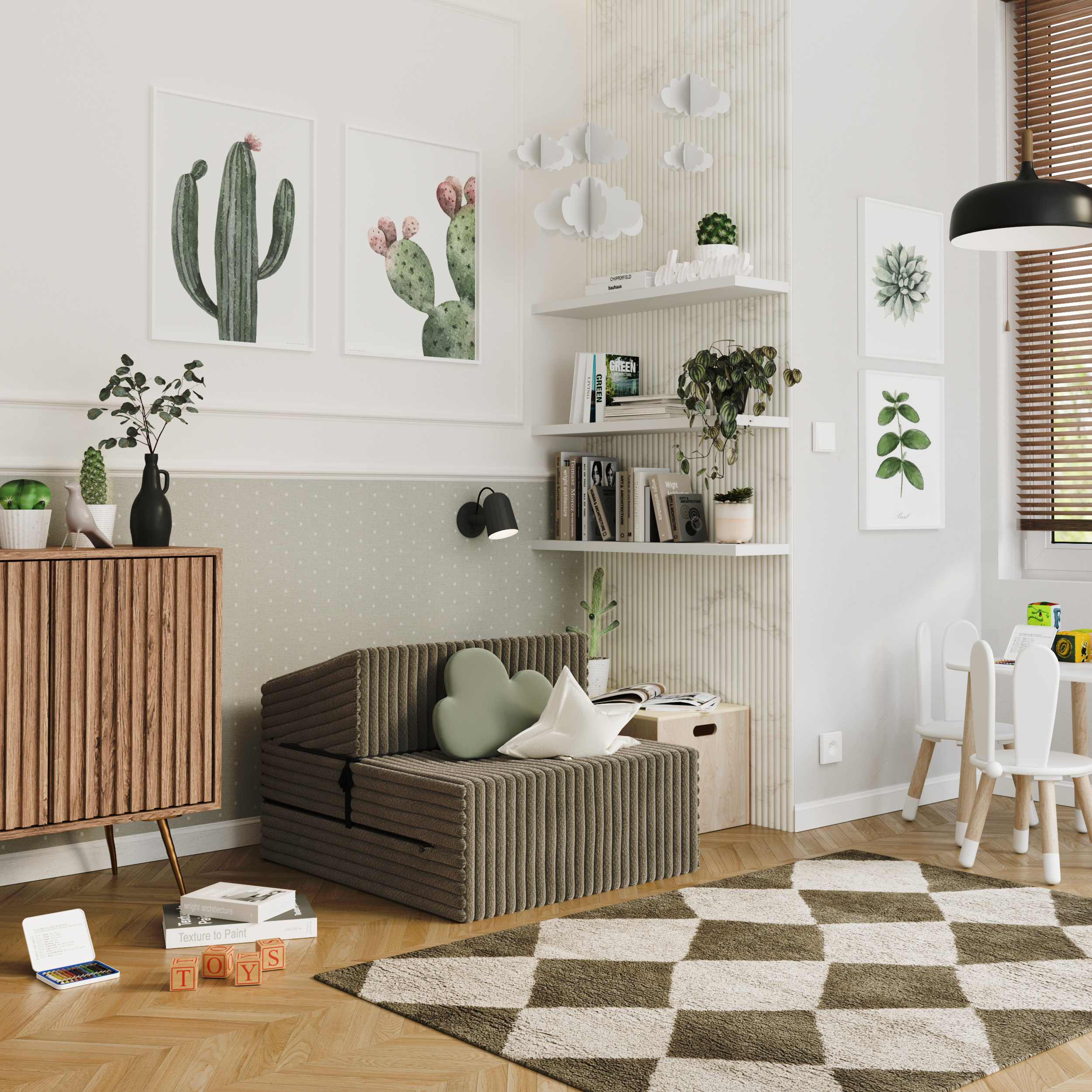 Rozkládací pohovka SUZI OLIVOVĚ ZELENÁ SZTRUKS 70x200 výška 14 cm