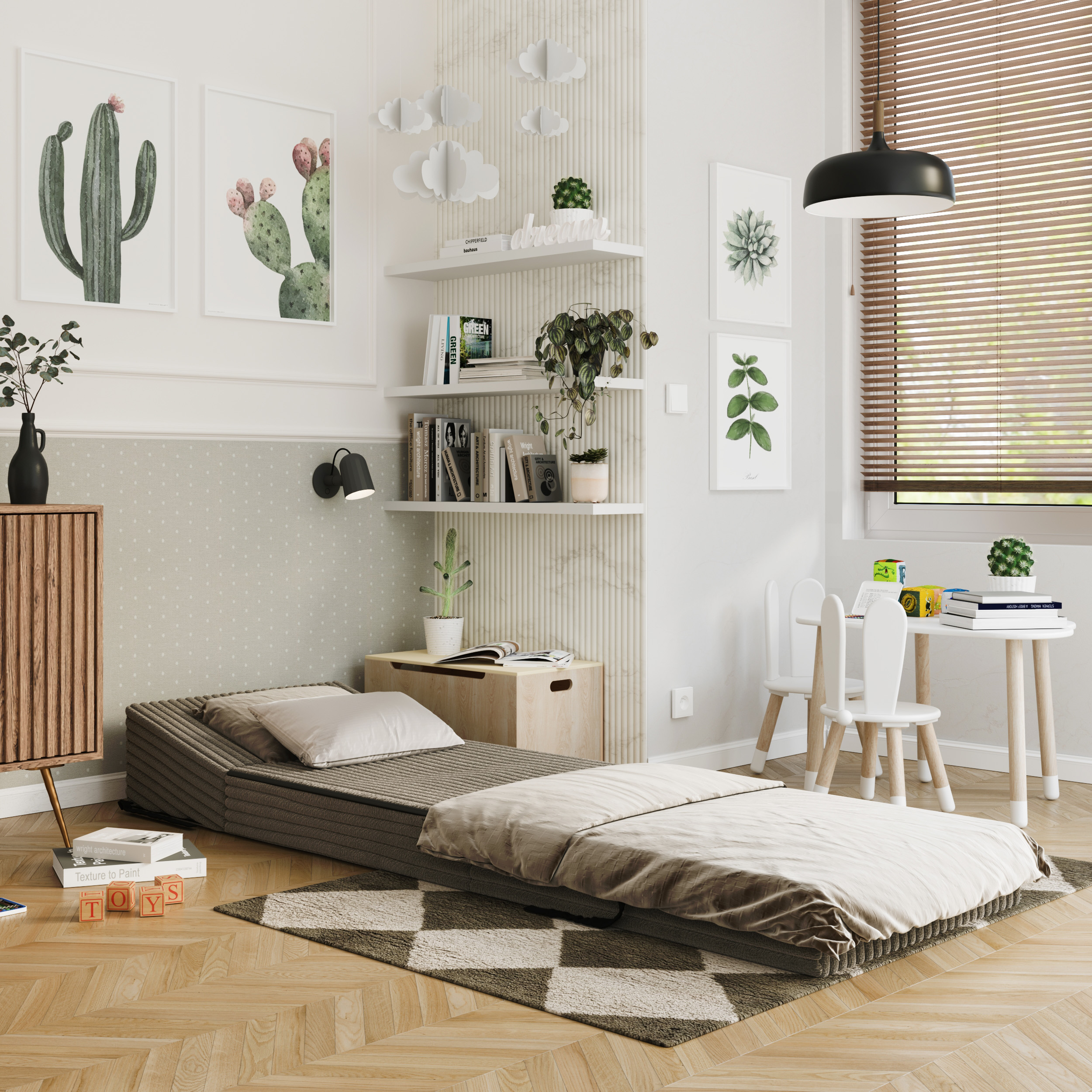 Rozkládací pohovka SUZI OLIVOVĚ ZELENÁ SZTRUKS 70x200 výška 14 cm