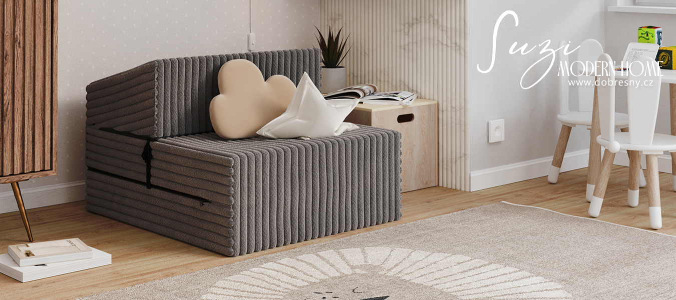 Rozkládací pohovka SUZI TMAVĚ ŠEDÁ SZTRUKS 70x200 výška 14 cm