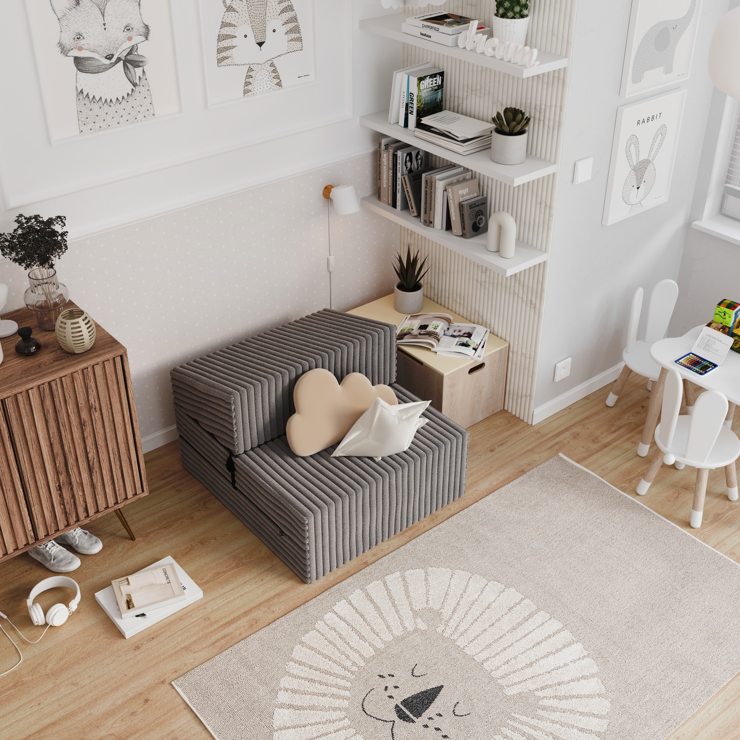 Rozkládací pohovka SUZI TMAVĚ ŠEDÁ SZTRUKS 70x200 výška 14 cm