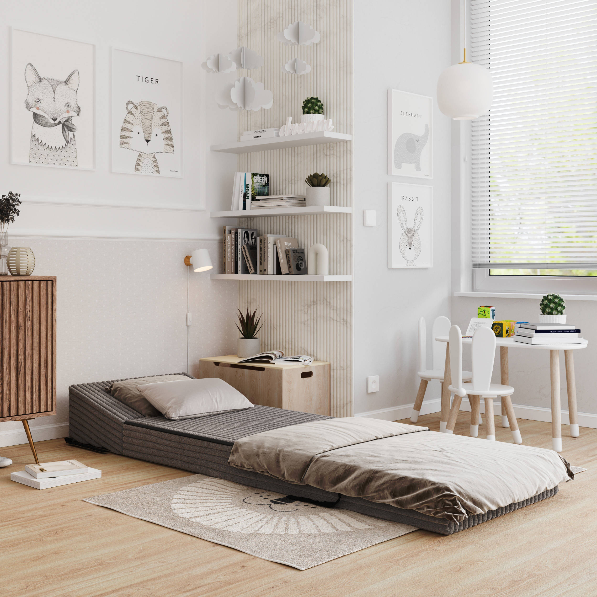 Rozkládací pohovka SUZI TMAVĚ ŠEDÁ SZTRUKS 70x200 výška 14 cm