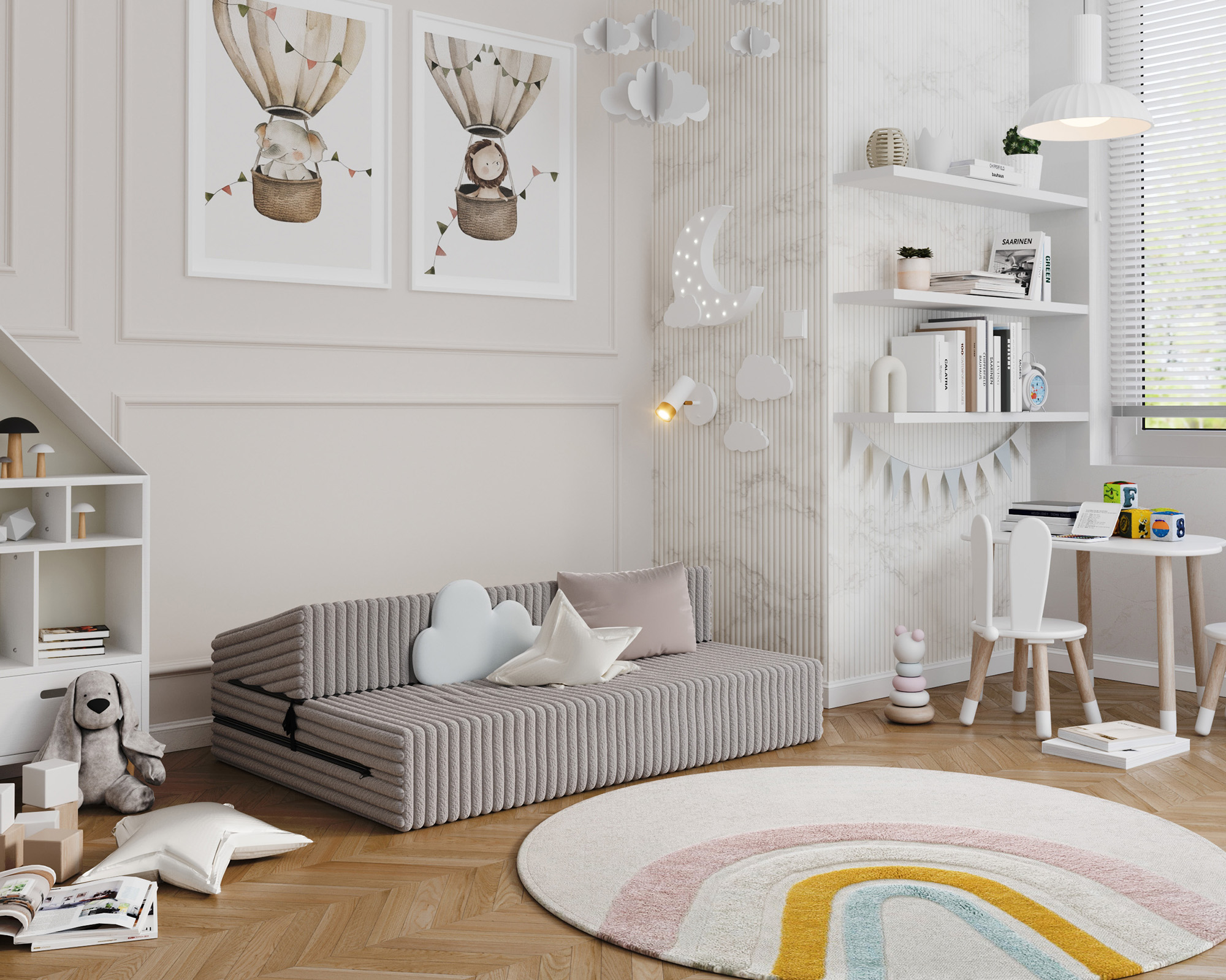 Rozkládací pohovka SUZI ŠEDÁ SZTRUKS 120x200 výška 9 cm