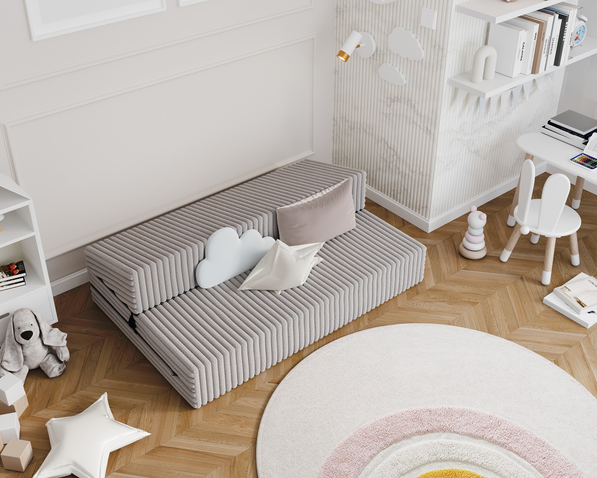 Rozkládací pohovka SUZI ŠEDÁ SZTRUKS 120x200 výška 9 cm