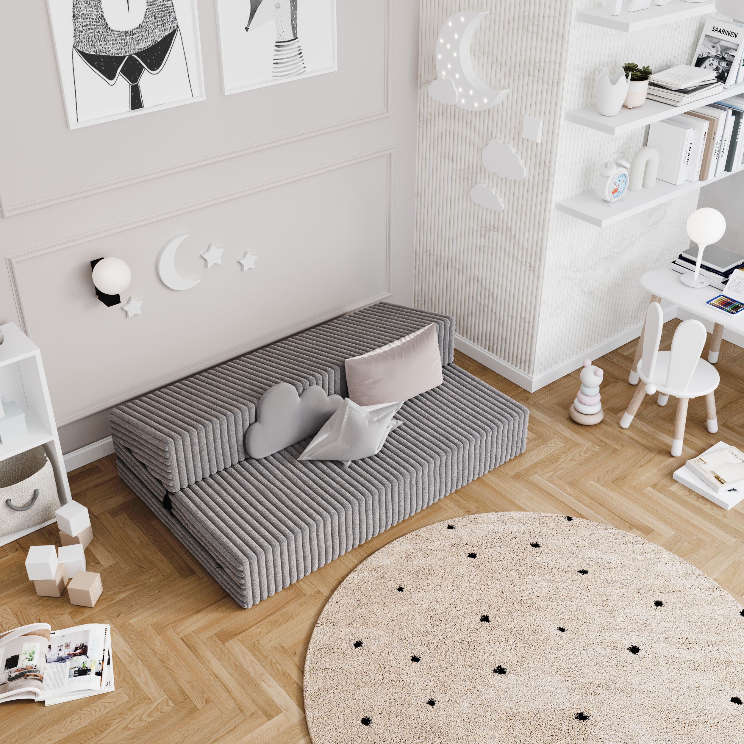 Rozkládací pohovka SUZI TMAVĚ ŠEDÁ SZTRUKS 120x200 výška 9 cm