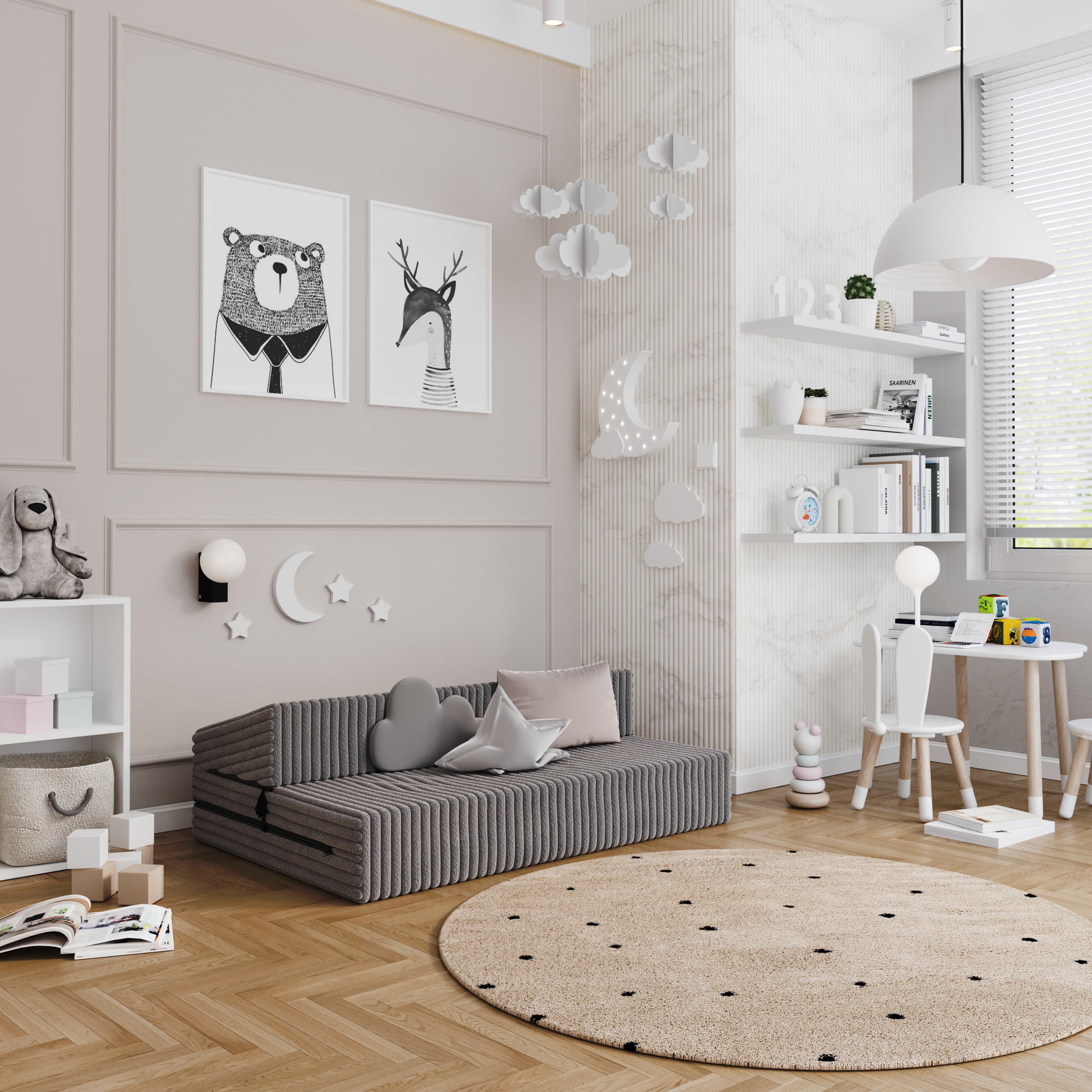 Rozkládací pohovka SUZI TMAVĚ ŠEDÁ SZTRUKS 120x200 výška 9 cm