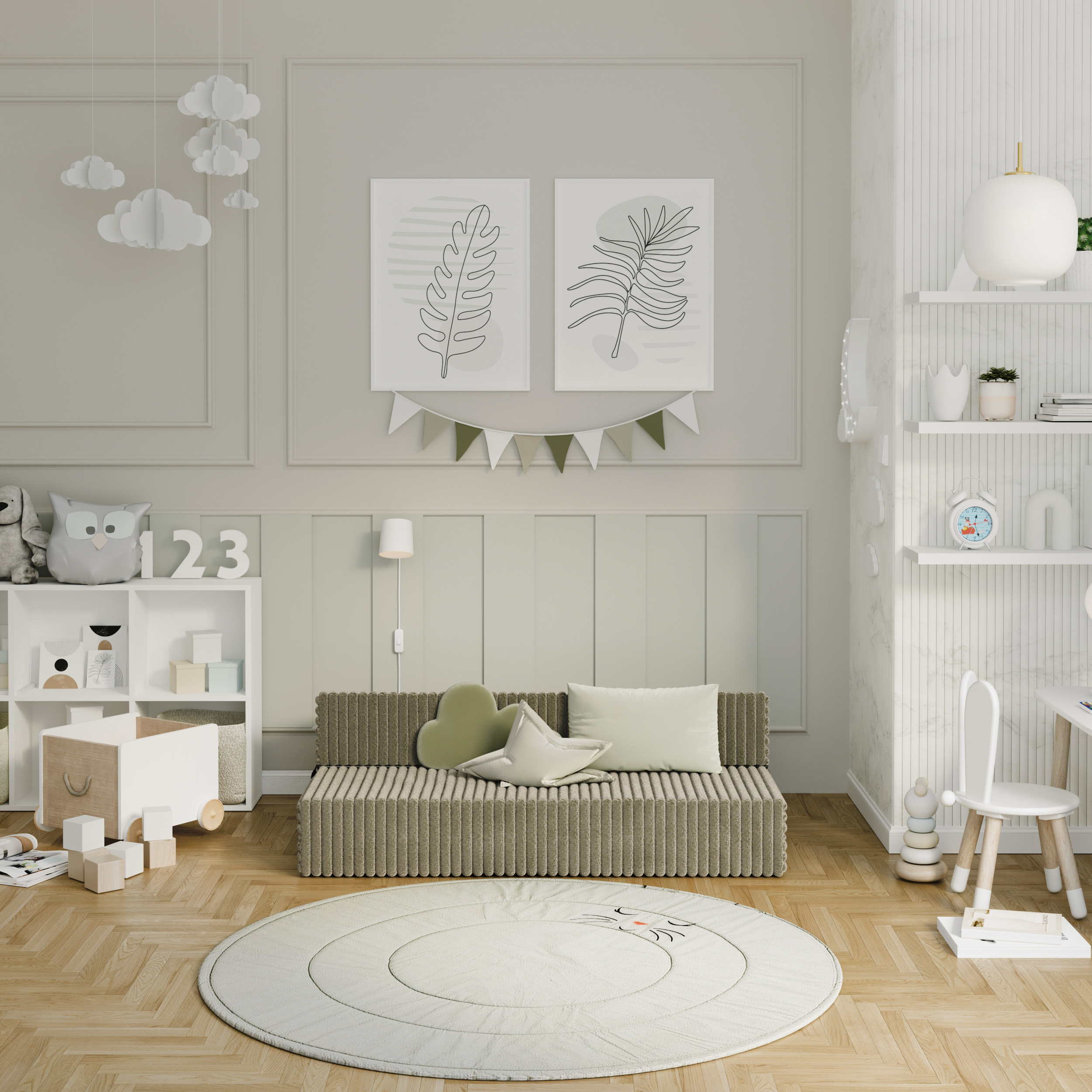 Rozkládací pohovka SUZI OLIVOVĚ ZELENÁ SZTRUKS 120x200 výška 9 cm