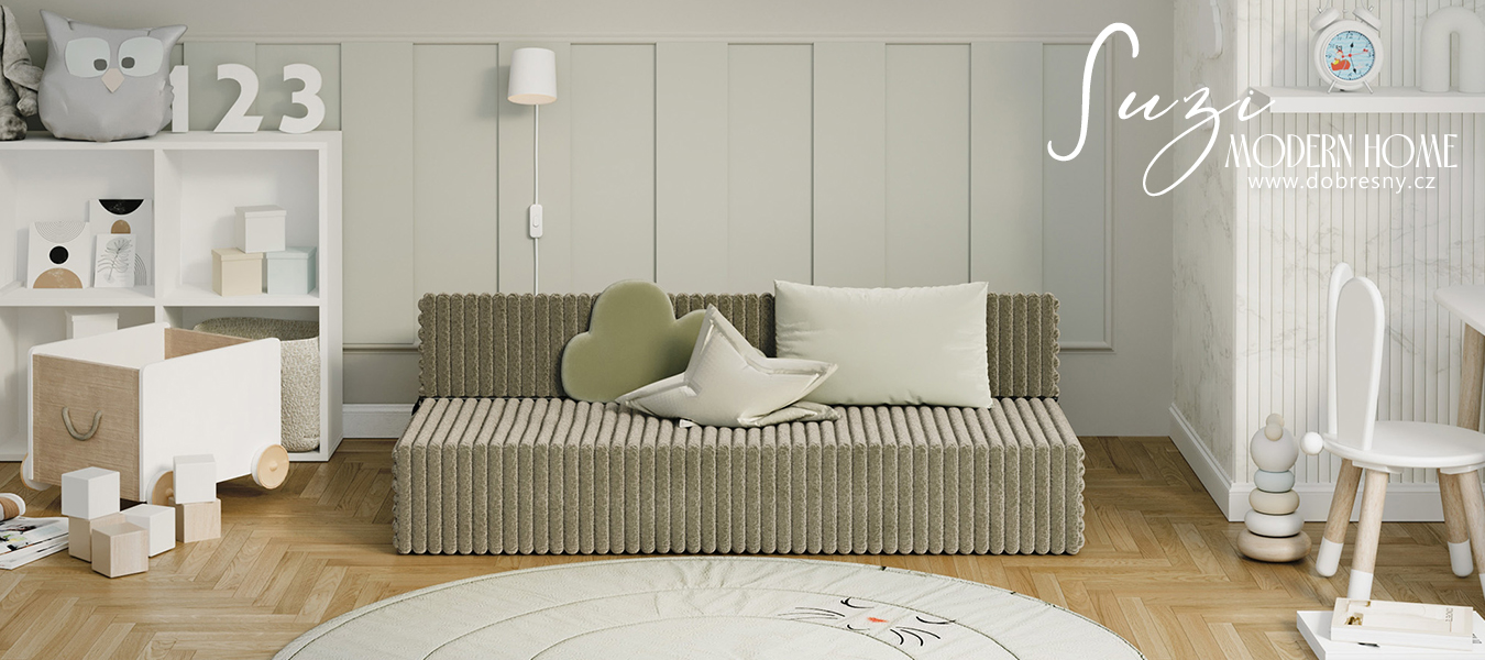 Rozkládací pohovka SUZI OLIVOVĚ ZELENÁ SZTRUKS 120x200 výška 9 cm