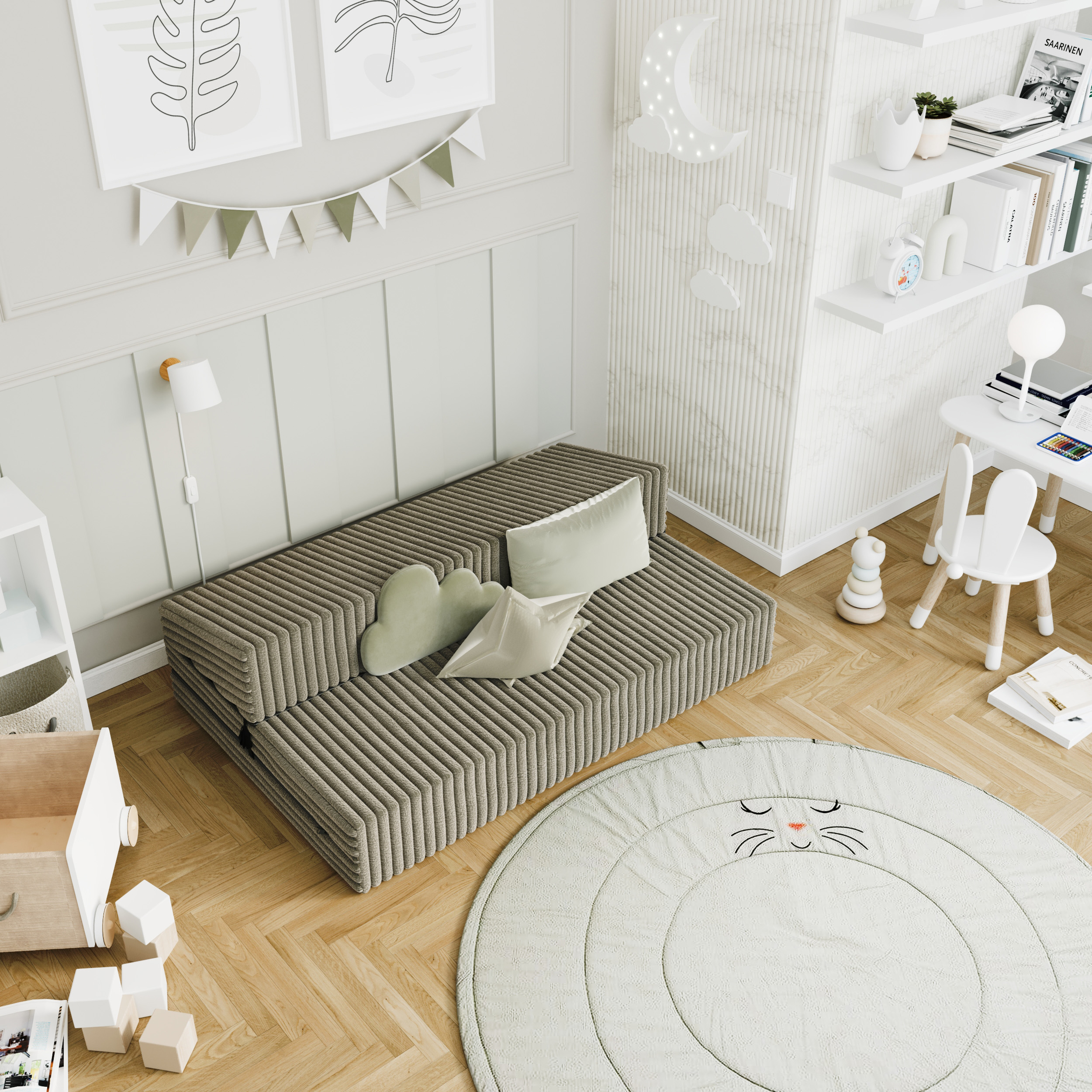 Rozkládací pohovka SUZI OLIVOVĚ ZELENÁ SZTRUKS 120x200 výška 9 cm