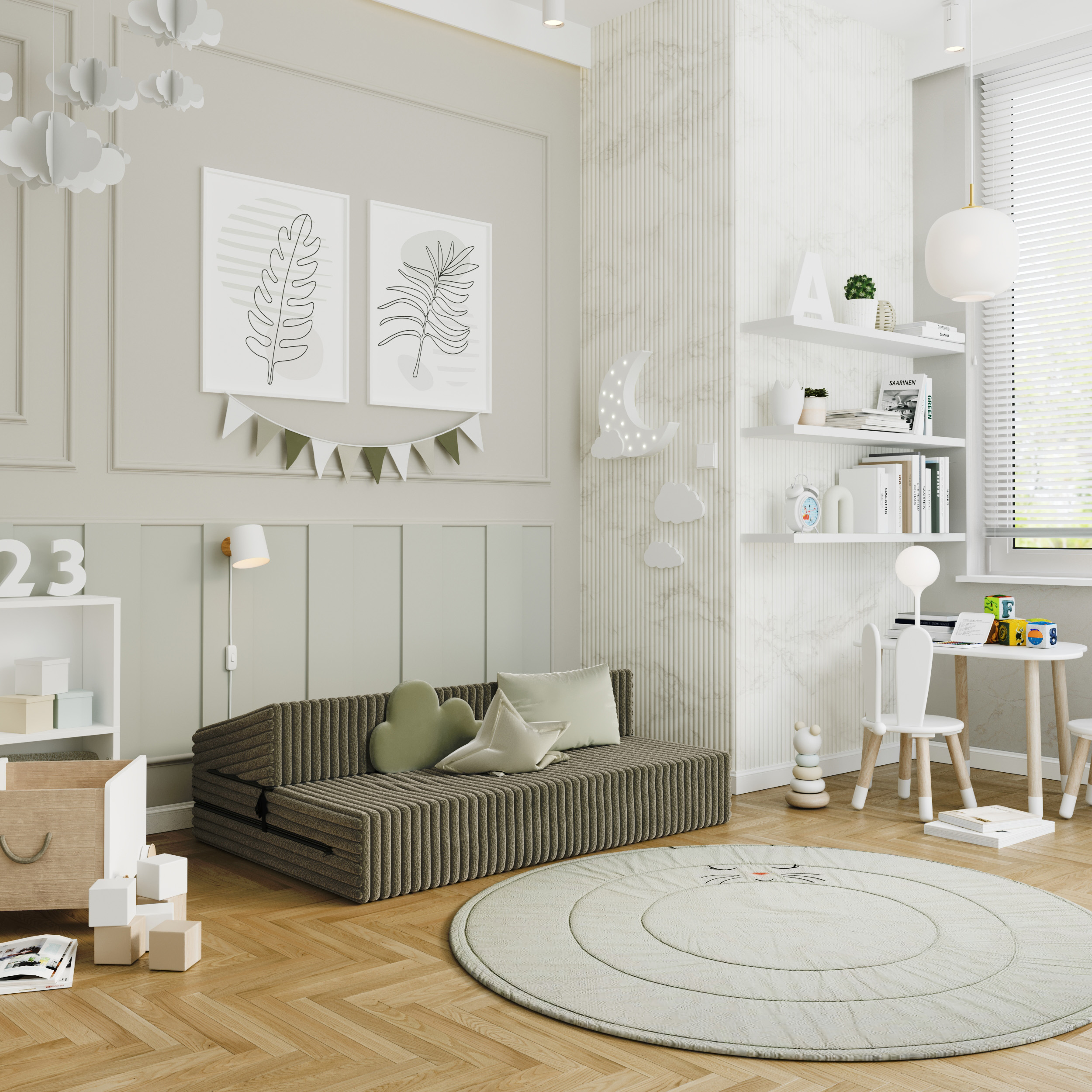 Rozkládací pohovka SUZI OLIVOVĚ ZELENÁ SZTRUKS 120x200 výška 9 cm