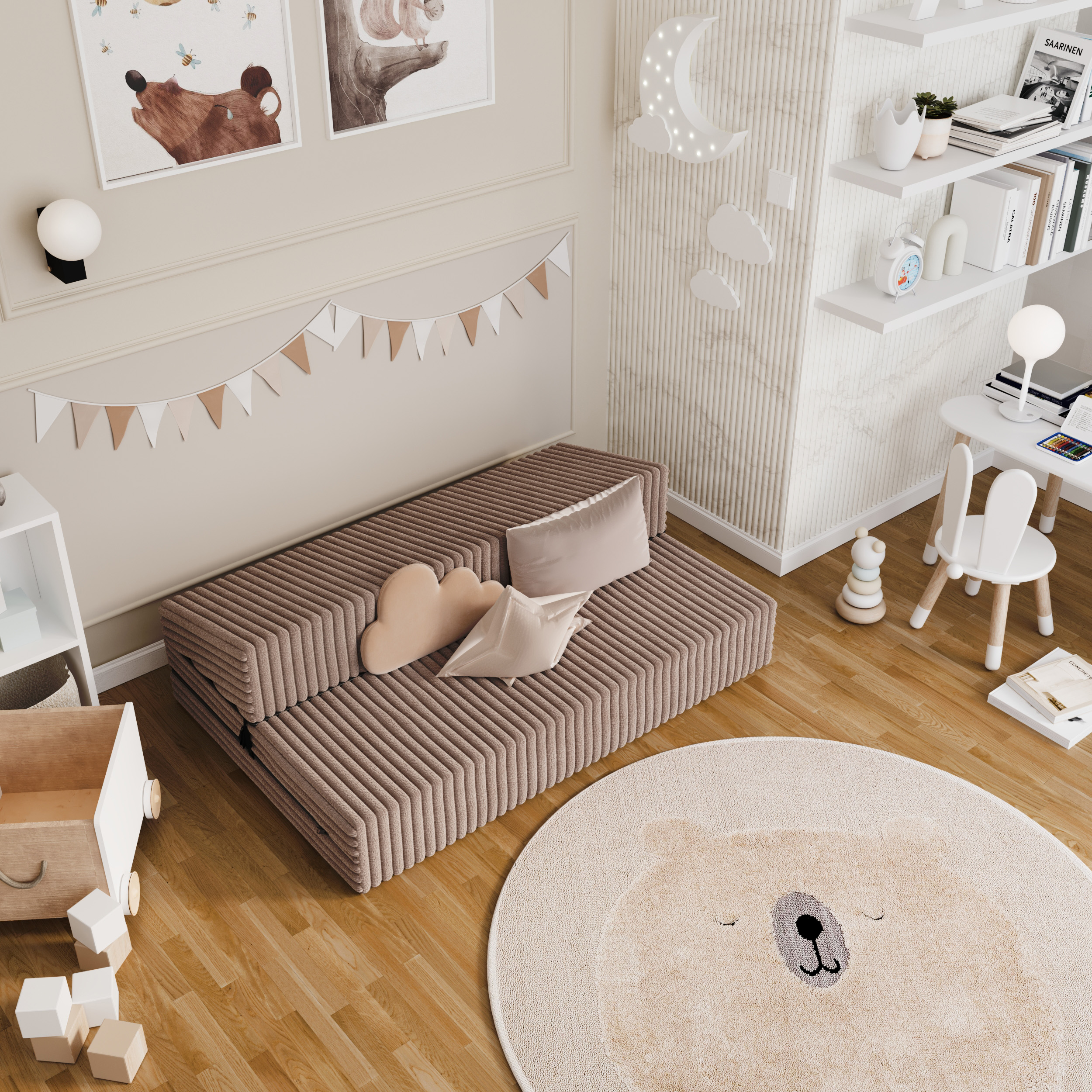 Rozkládací pohovka SUZI HNĚDÁ SZTRUKS 120x200 výška 9 cm