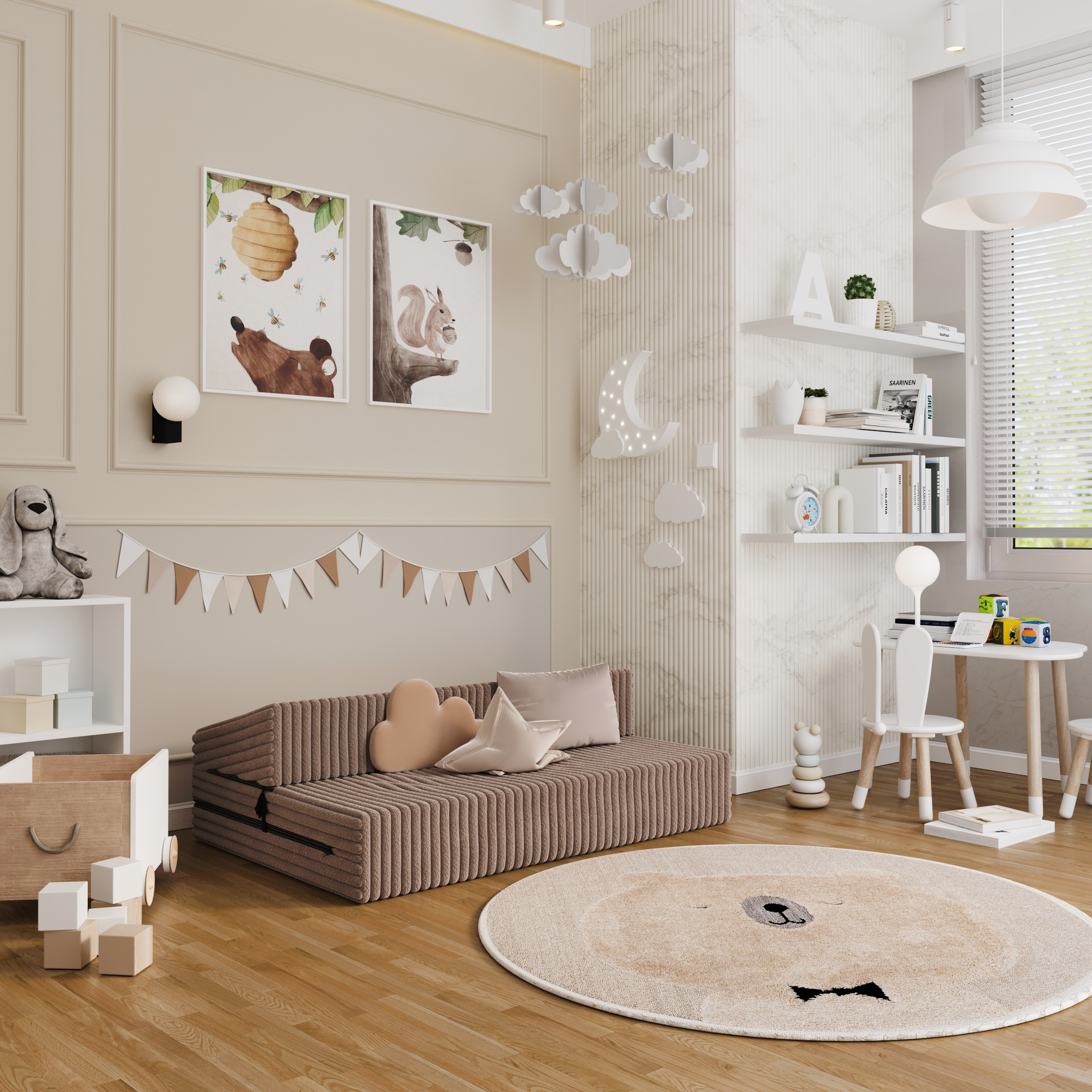 Rozkládací pohovka SUZI HNĚDÁ SZTRUKS 120x200 výška 9 cm