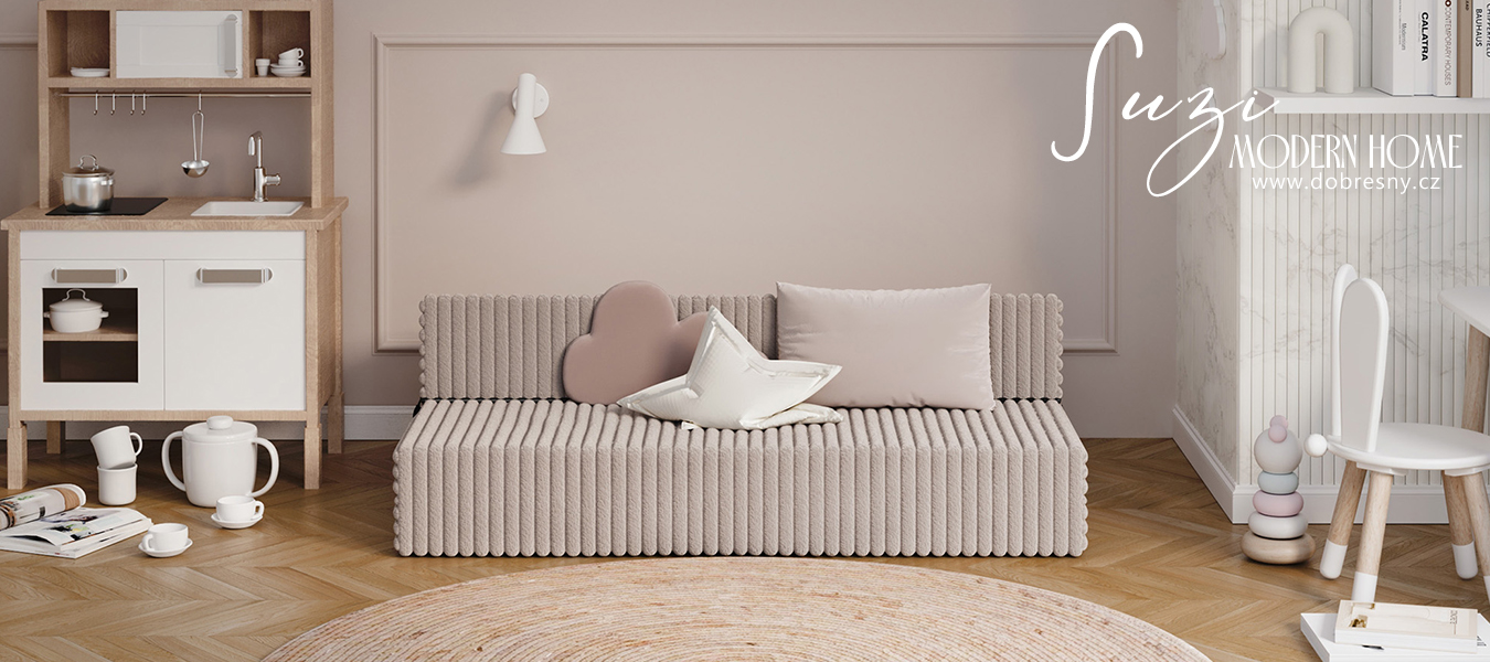 Rozkládací pohovka SUZI BÉŽOVÁ SZTRUKS 120x200 výška 9 cm